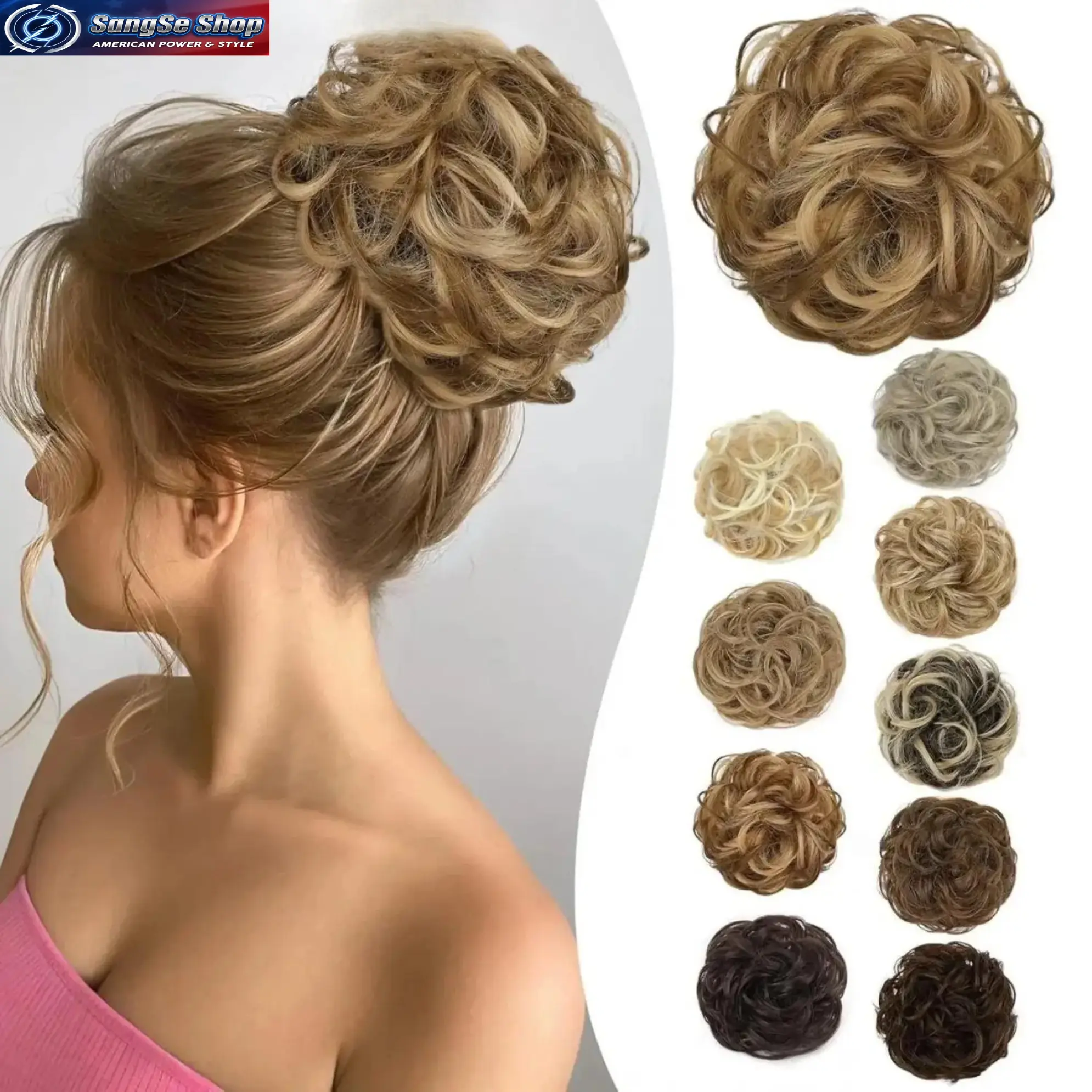 Iridescent Hair Bun Scrunchie, Loose Curly Synthetic Chignon Hairpiece with Elastic Band, Easy Updo Hair Accessory for Women, Lightweight Faux Hair Bun for Daily Wear, Weddings, Parties & Special Occasions