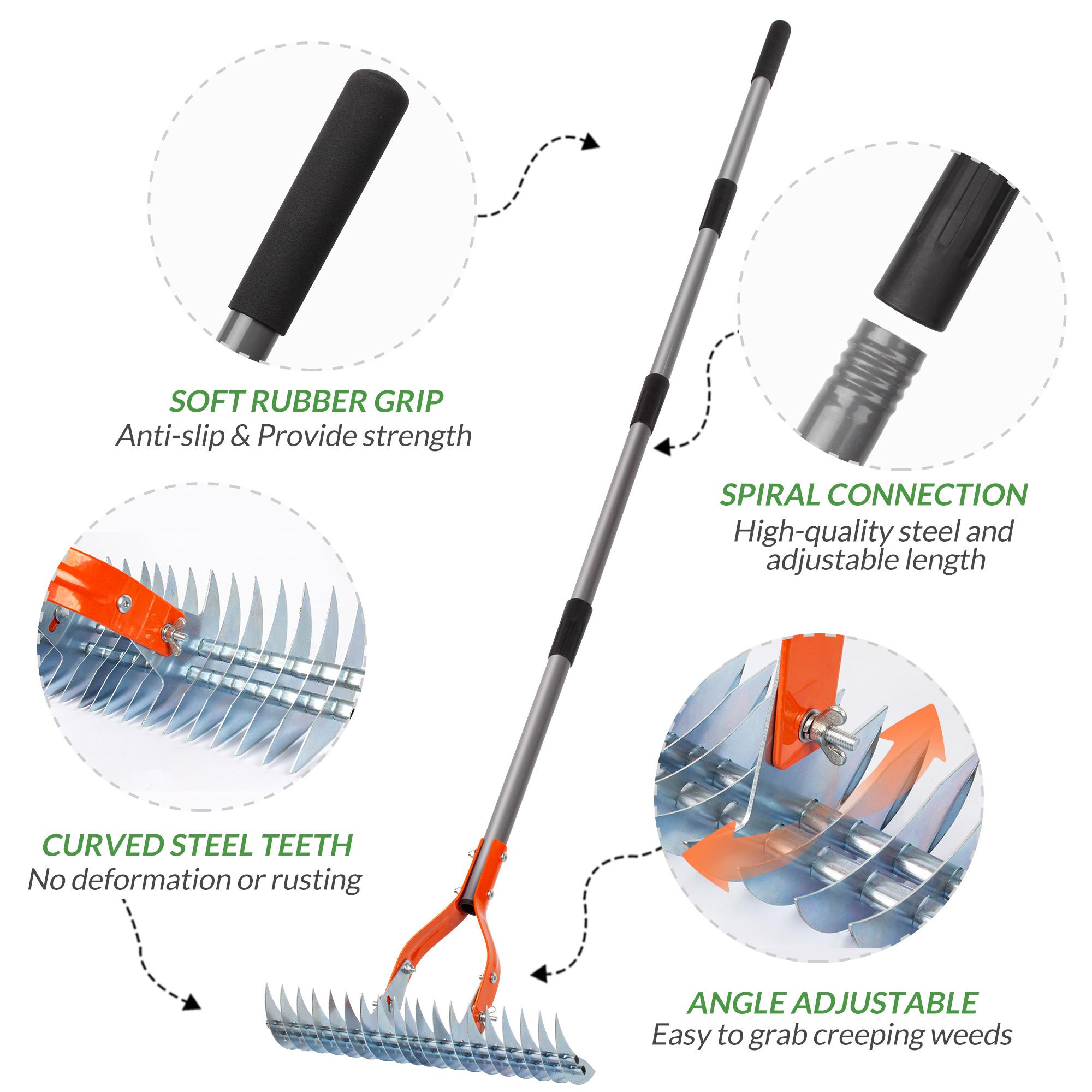 Thatch Rake, 15-Inch Lawn Thatching Rake, Robust Dethatcher Rake, Efficient Steel Metal Rake with Handle, Versatile Grass Grooming Rake for Cleaning Dead Grass