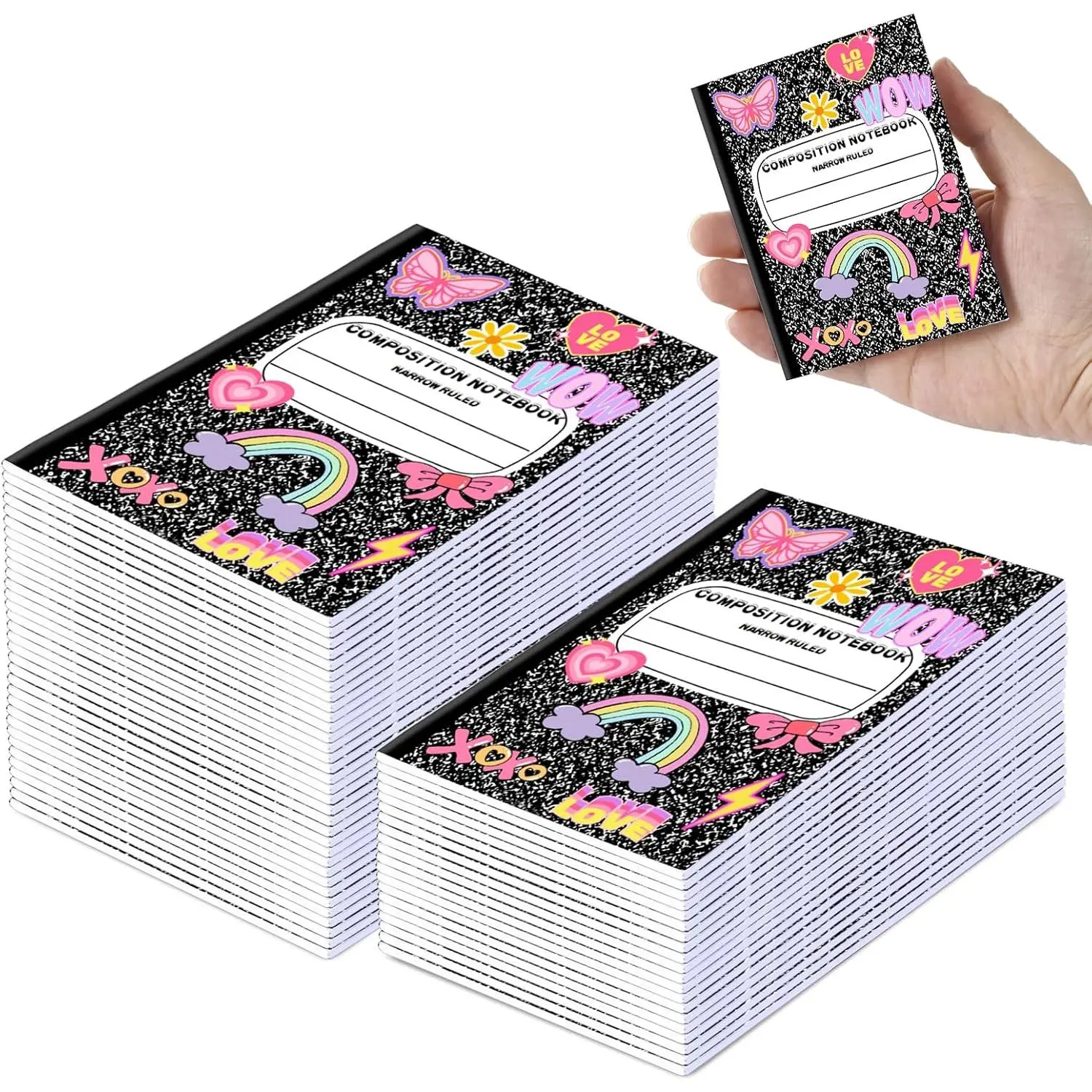 30 Pack Mini Composition Notebook Narrow Ruled,Marble Notebooks | 4.53x3.27 Inches,32 Pages (16 Sheets),Hard Cover,Preppy Black Marble Notebooks Bulk,for  to School,,Office