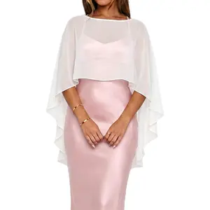 NVRENJIA Women Chiffon Sheer Cape Poncho Top Shawl Wraps for Evening Dress Capelets Beach Cover Up Wedding Party