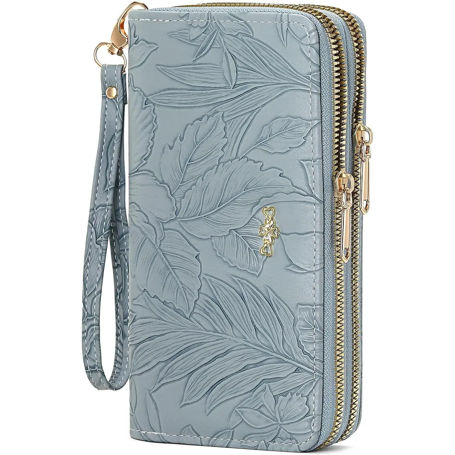 Wallets for Women RFID Blocking Leather Women's Wallet Large Capacity Double Zip Wristlet Clutch |   Credit Card Holder Ladies Phone Purse