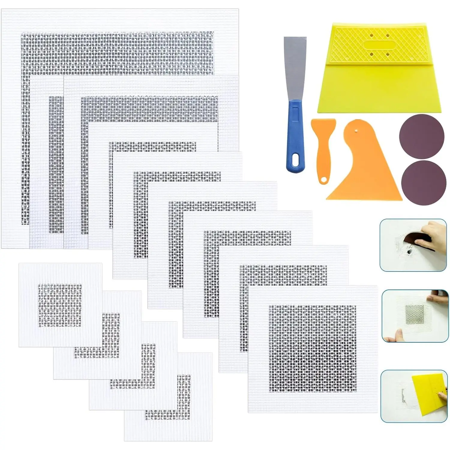 19 count Drywall Patch Repair Kit, 4/6/8/10 inch  Plate Self-Adhesive Fiberglass Mend Wall Holes