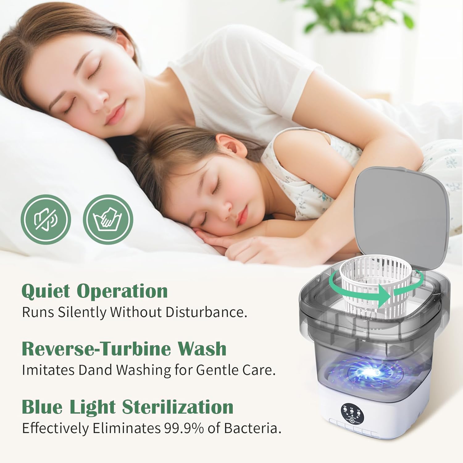 15L Large Capacity Portable Washing Machine One Touch Quiet Mini Washer for Baby Clothes Apartments