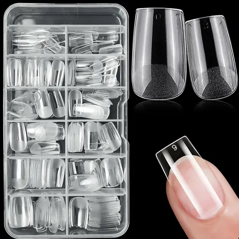 Square Transparent Nails, 240pcs/box Medium Length Manicure, Full Coverage Fake Nail Extension Kit, False Nail, Artificial Gel Nails, Acrylic Nails, Fake Nails Extension Acrylic Nail Extensions, Stylish Acrylic Nails