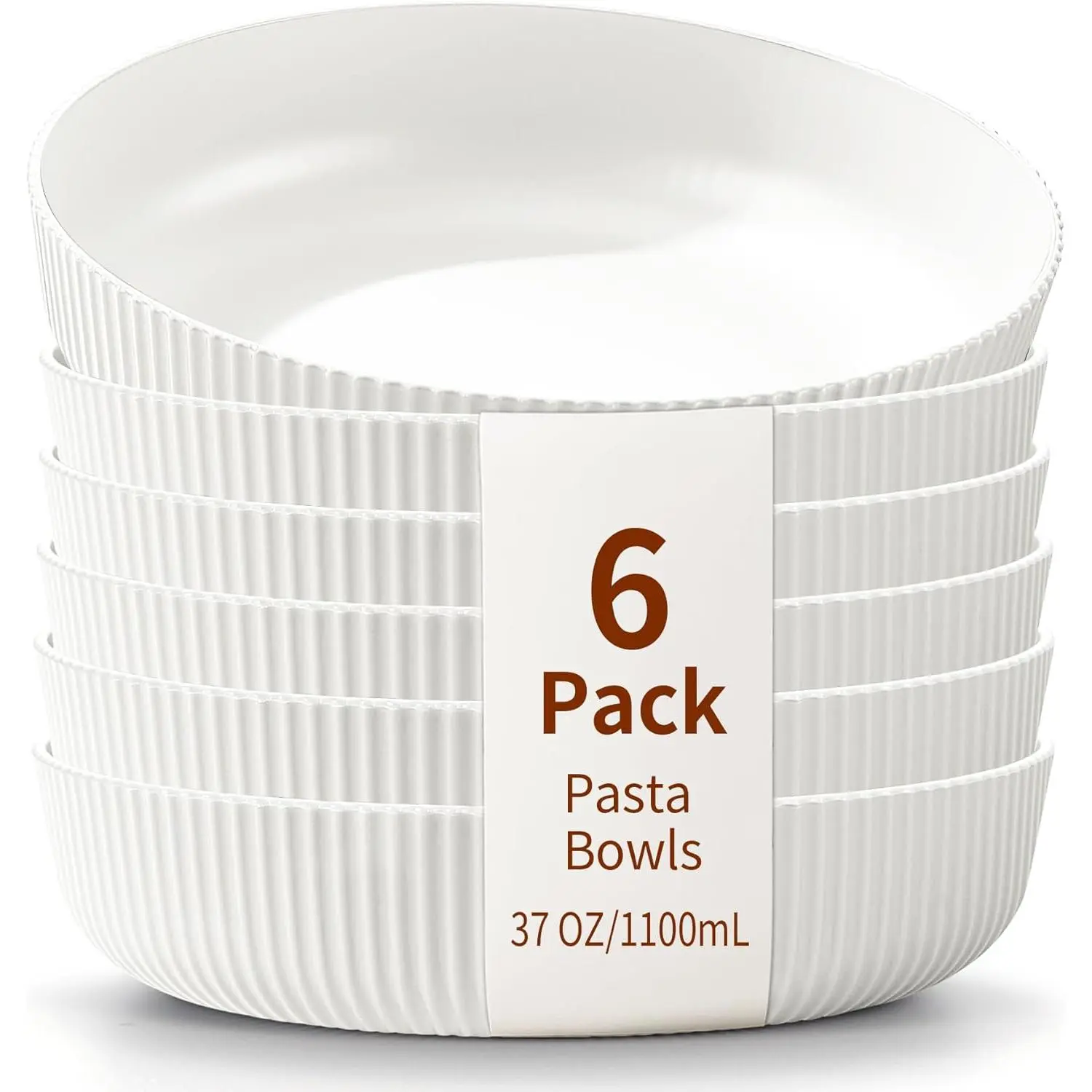 Pasta Bowls Set of 6, 37oz Salad Bowls White Soup Bowls, Large Pasta Serving Bowls, Unbreakable Plastic Dinner Bowls, Dinnerware Sets,Valentines Day Gift, Dishwasher Safe (White)