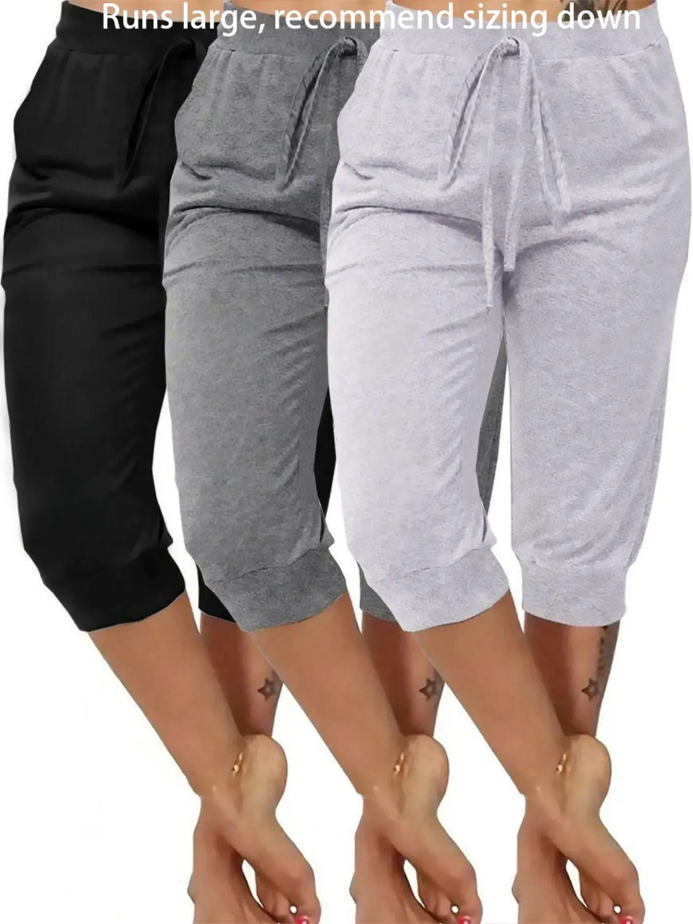 3-Pack Casual Basic Capri Pants, Comfortable Soft Homewear Lounge Pants, Stylish and Cozy Seven-Eighths Bottoms, Everyday Loungewear, Nightwear