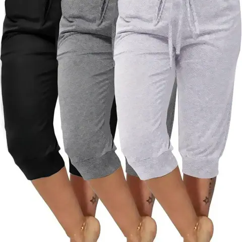 3-Pack Casual Basic Capri Pants, Comfortable Soft Homewear Lounge Pants, Stylish and Cozy Seven-Eighths Bottoms, Everyday Loungewear, Minimalist