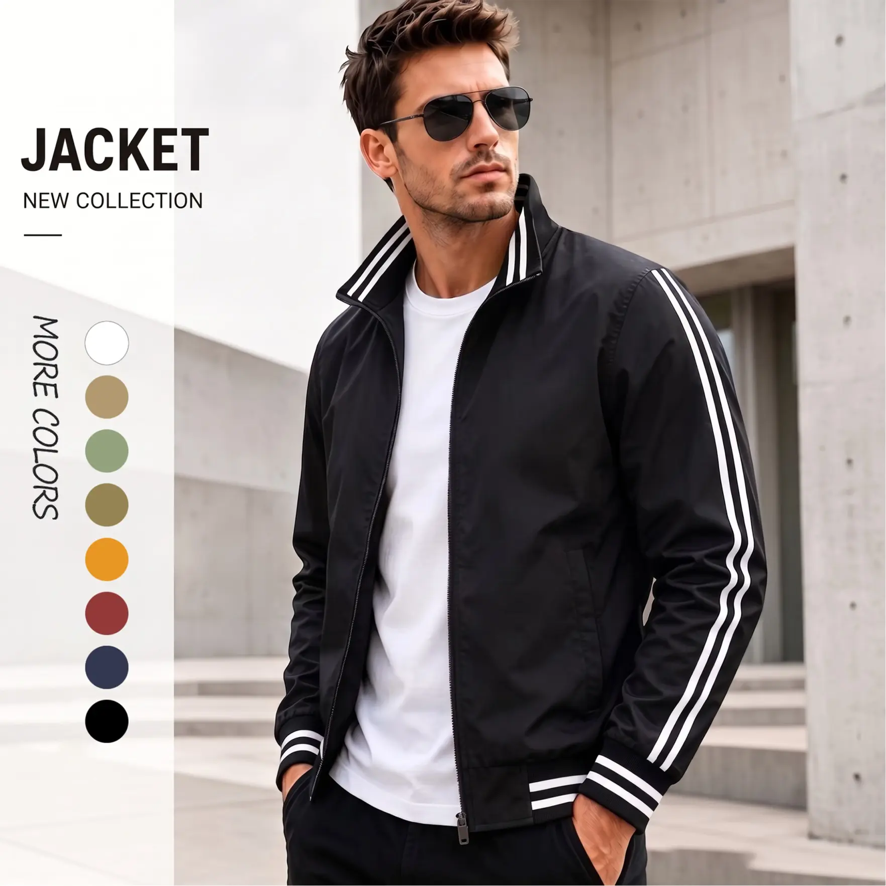 Men’s Lightweight Bomber Jacket – Minimal Flight Jacket with Ribbed Hem & Cuffs, Casual Streetwear Zip-Up Pilot Style Outerwear