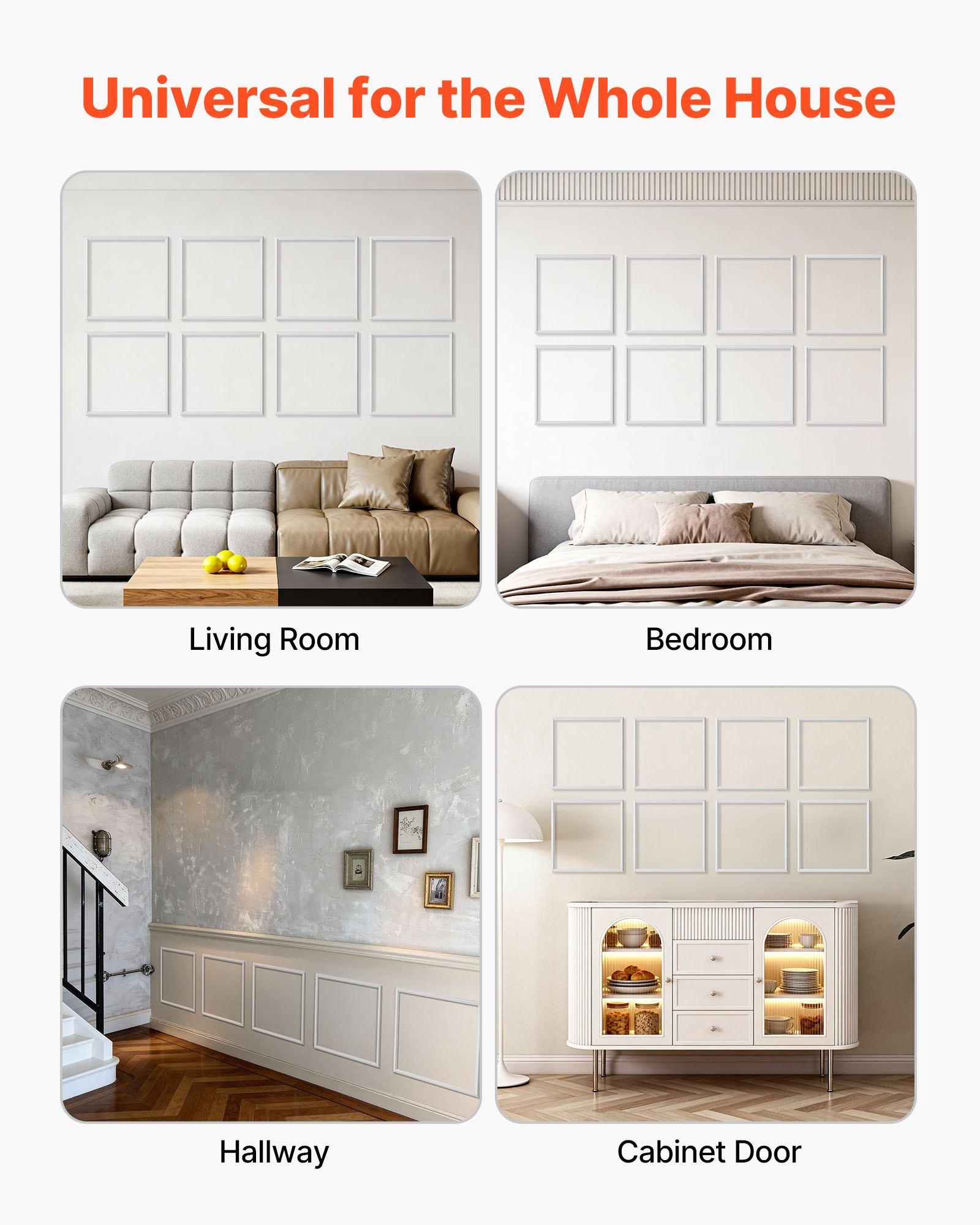 VEVOR Wall Molding 12 Pack, 20 x 20 in Wainscoting Panels Kit, Lightweight Paintable Polystyrene, Easy to Install, Waterproof Accent Wall Trim for Interior Décor Living Room, Bedroom, Home, White