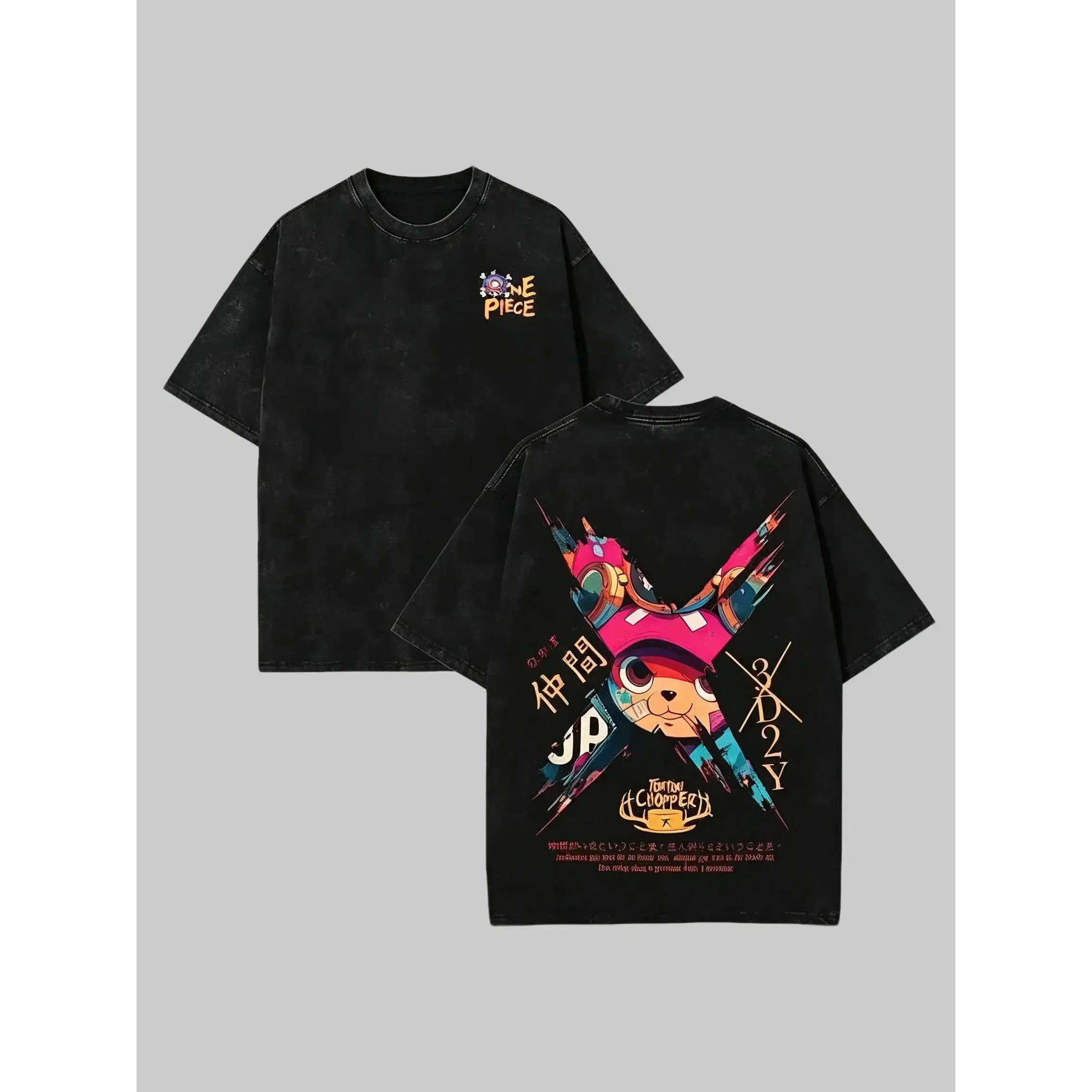 Men's Vintage Acid Wash Tony Tony Chopper Graphic T-Shirt, Oversized Anime Short-Sleeve Tee, Retro Distressed Back Print Hip Hop Y2K Streetwear Merch For Anime Fans | graphic tees | tiktok shop deals
