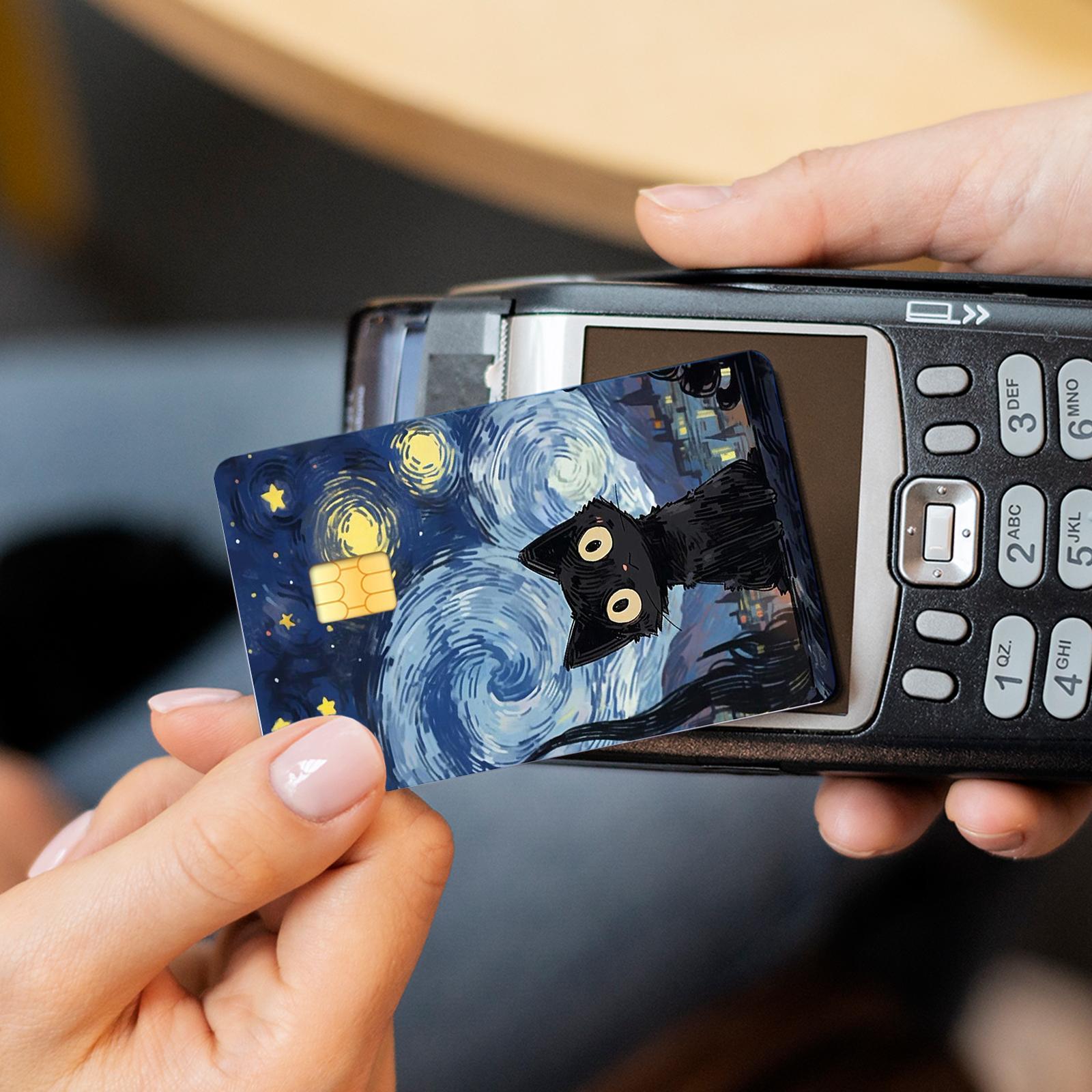 Van Gogh Starry Night Cat Pattern Credit Card Skin, 4 Counts/set Ultra-thin Waterproof Scratch Resistant Card Sticker, Personalized Bank Card Skin Protector, Graphic Decal, Sticker Sheets, Durable Adhesive Stickers