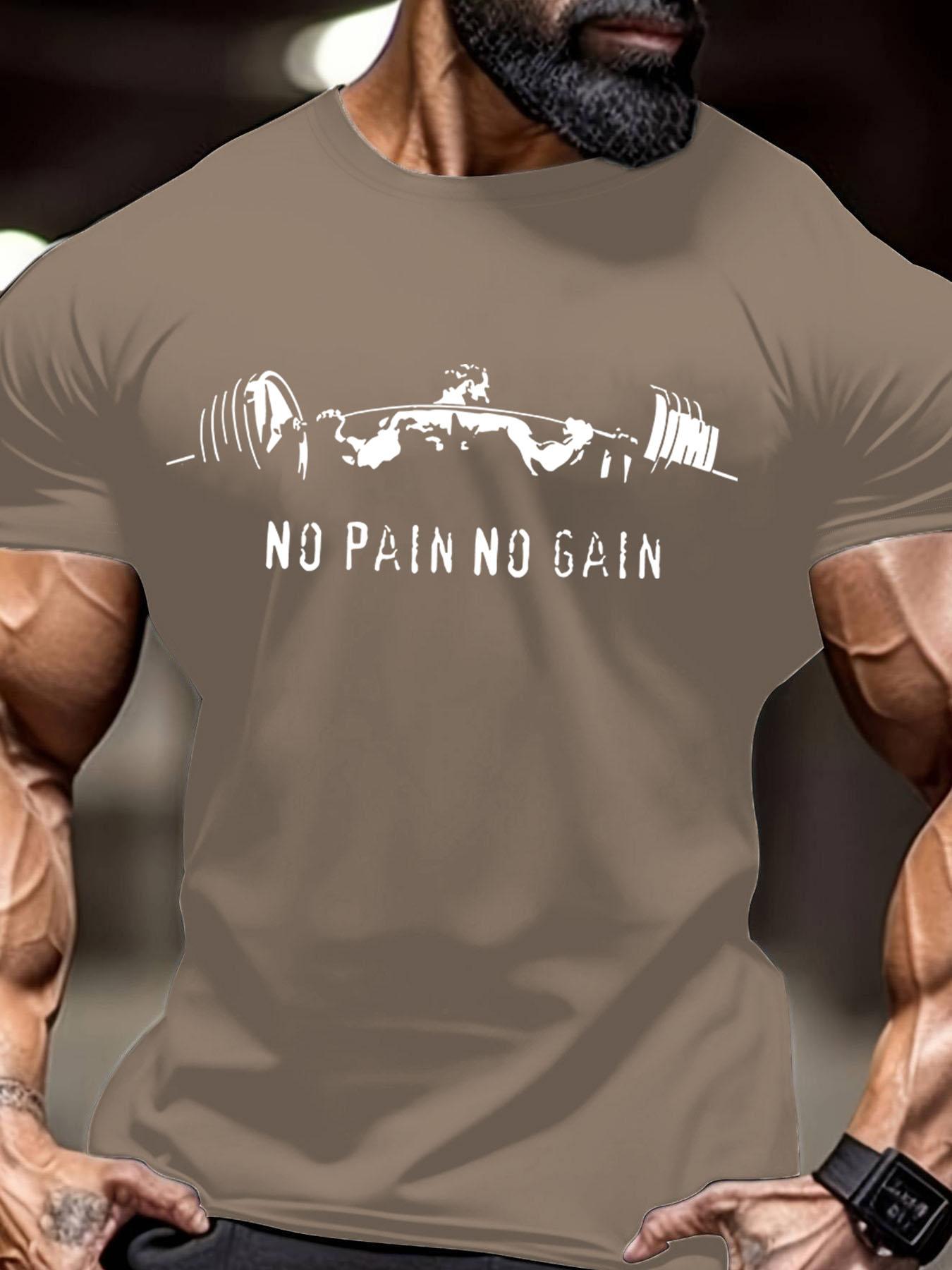 Men's Regular Fit No Pain No Gain Letter Print Round Neck Tee, Casual Short Sleeve Crew Neck T-shirt for Summer, Gym T Shirts, Fashion Men's Top for Gym Workout Running