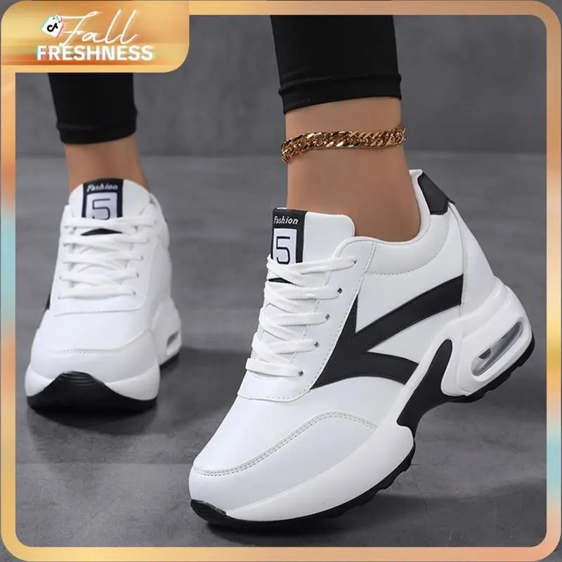 Women's Fashionable Height-Boosting Platform Sneakers -Casual Breathable Lace-Up, non-slip wear-resistant Shoes With Air Cushion Comfort For All Seasons.casual comfortable sports running shoes versatile basic style suitable for daily wear,JH.1016
