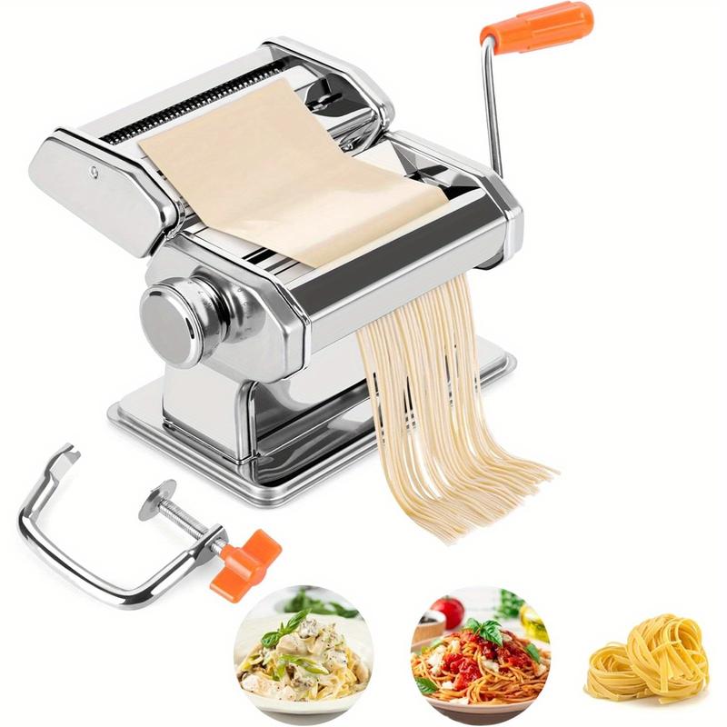 1pc Pasta Maker Machine - Adjustable Thickness (9 Settings) with Rollers and Cutterfor Pasta, for Making Spaghetti, Fettuccine, Lasagna - Ideal Gift for Food Lovers, Silvery Pasta Machine.