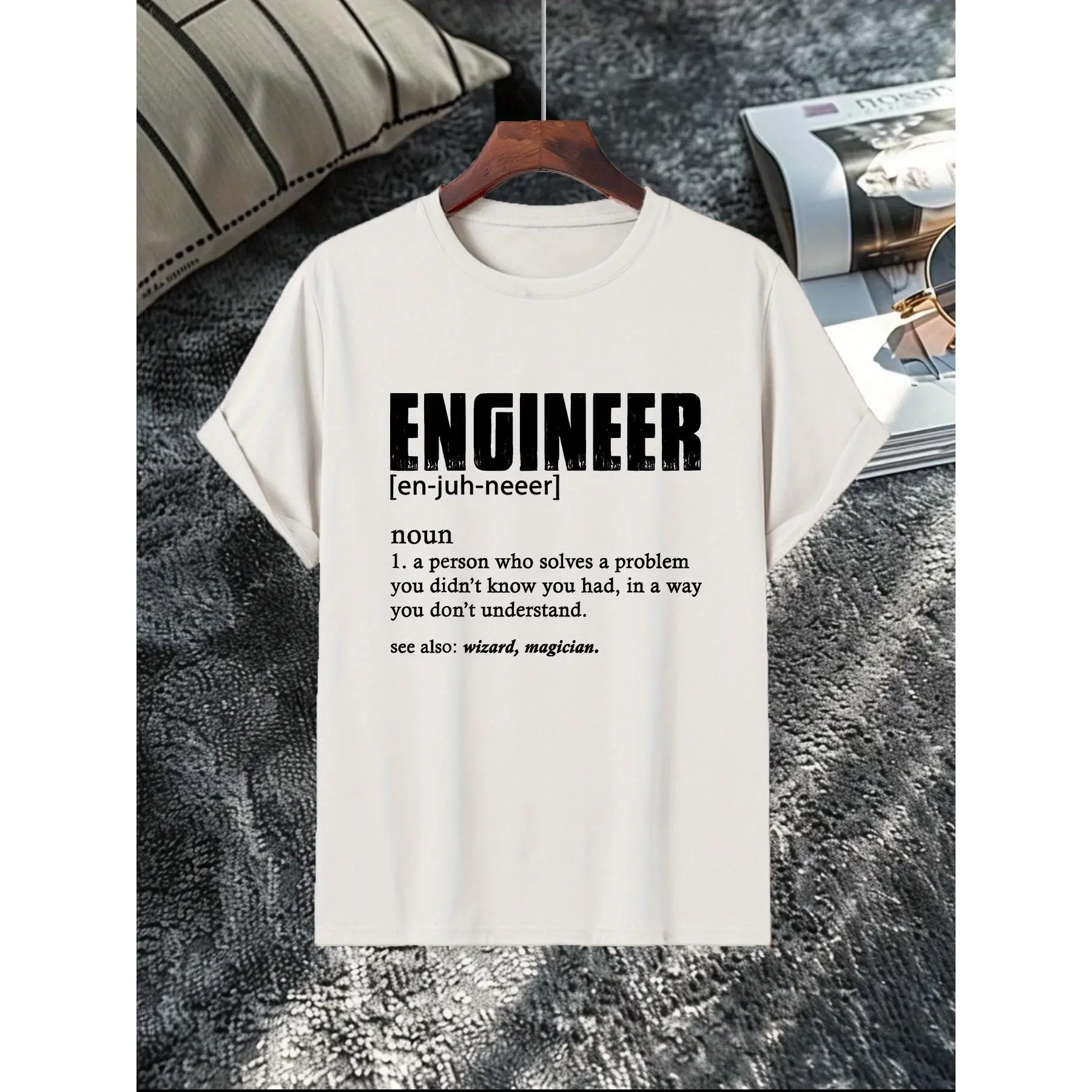 Printed Engineer Defined Short Sleeve T-Shirt, Humorous and Witty, Suitable for Professionals and Tech Enthusiasts