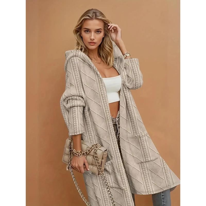 Women's Long Hooded Cardigan with Pockets Long Hooded Cardigan Women's Coat Womenswear Knitwear