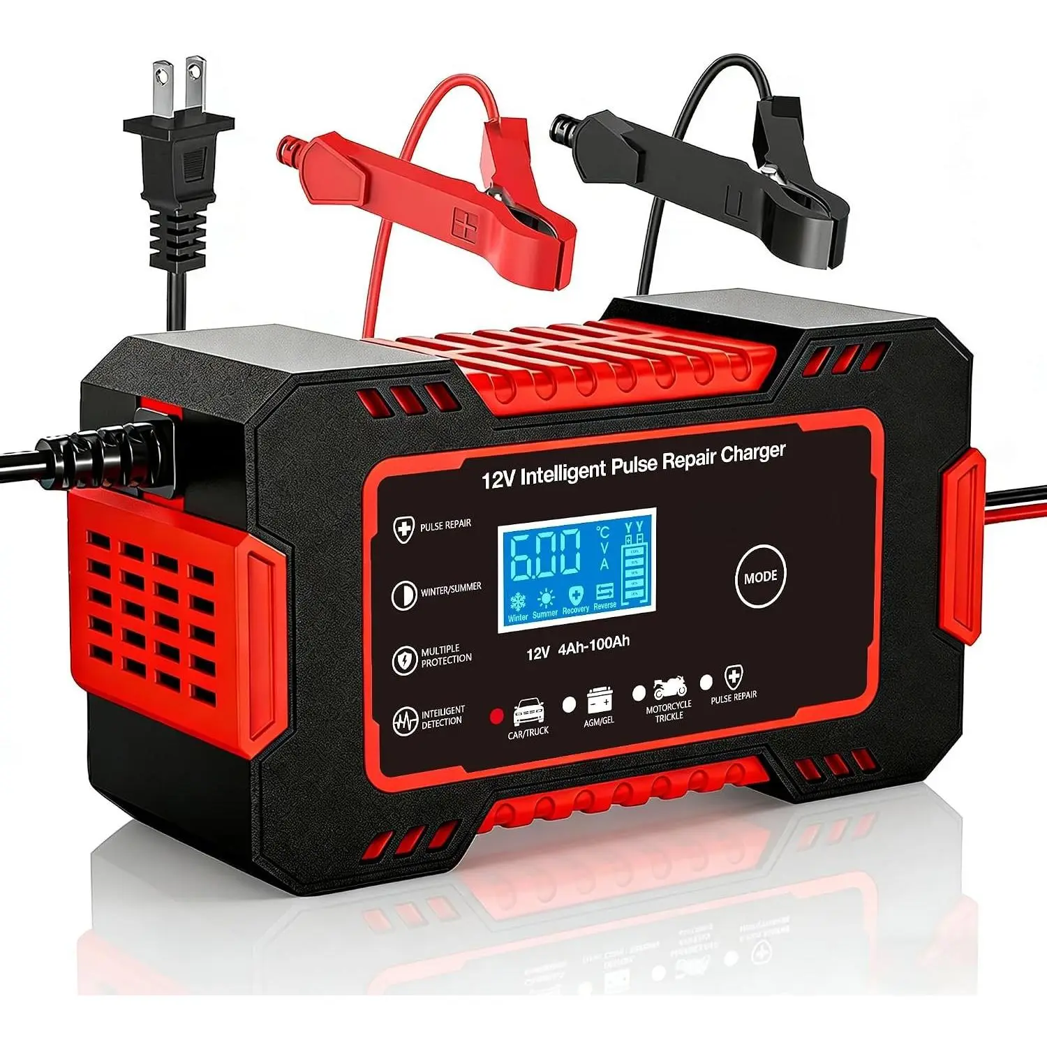 12V 6-Amp  Charger,  Trickle Charger & Maintainer RED |  Desulfator, Winter & Summer Mode, Lead-acid  Chargers, for    Lawn Mower Boat