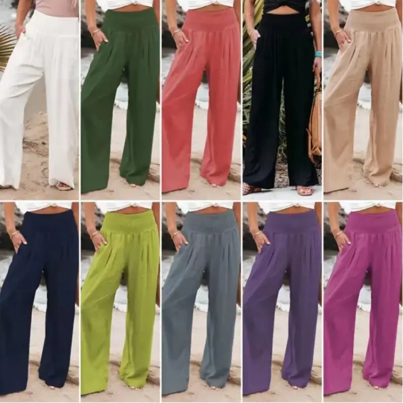 Women's casual wide leg cotton linen loose pants for spring and summer 2025 maternity flared jeans
