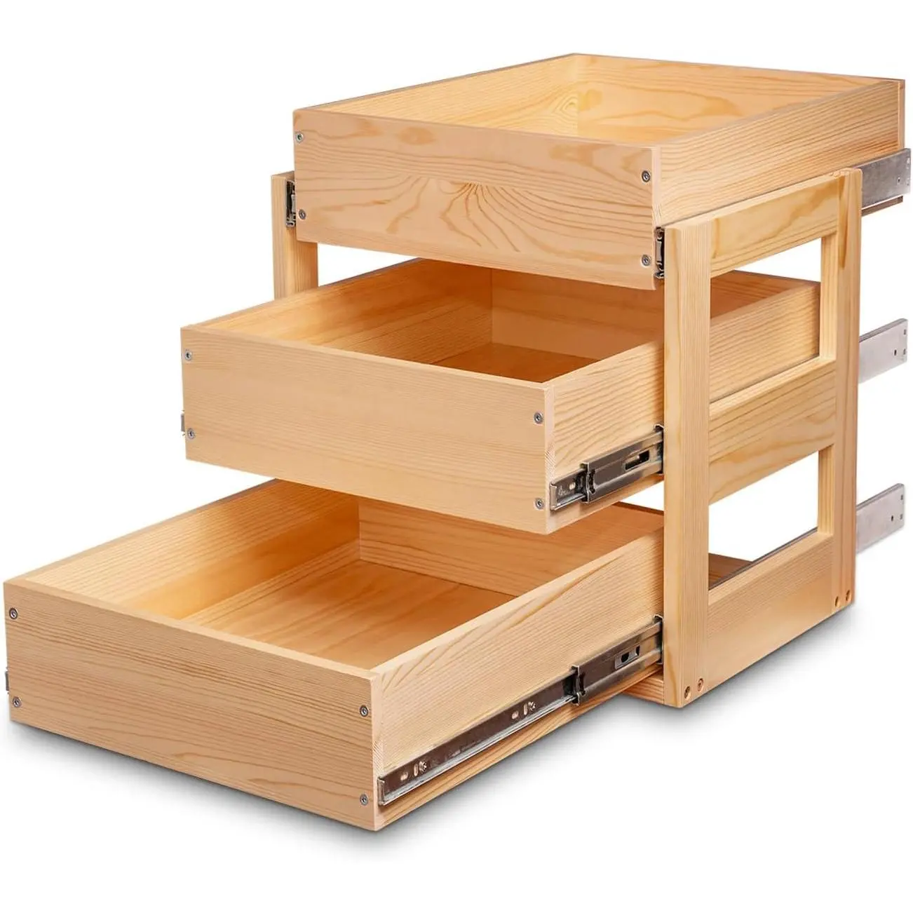 Pull Out Drawers For Cabinets, 14''W×21''D×19''H Soft Close Slide Out  Shelves Storage Organizer for Kitchen, 3-Tier, Finished, Heavy-Duty, Bottom Assembly