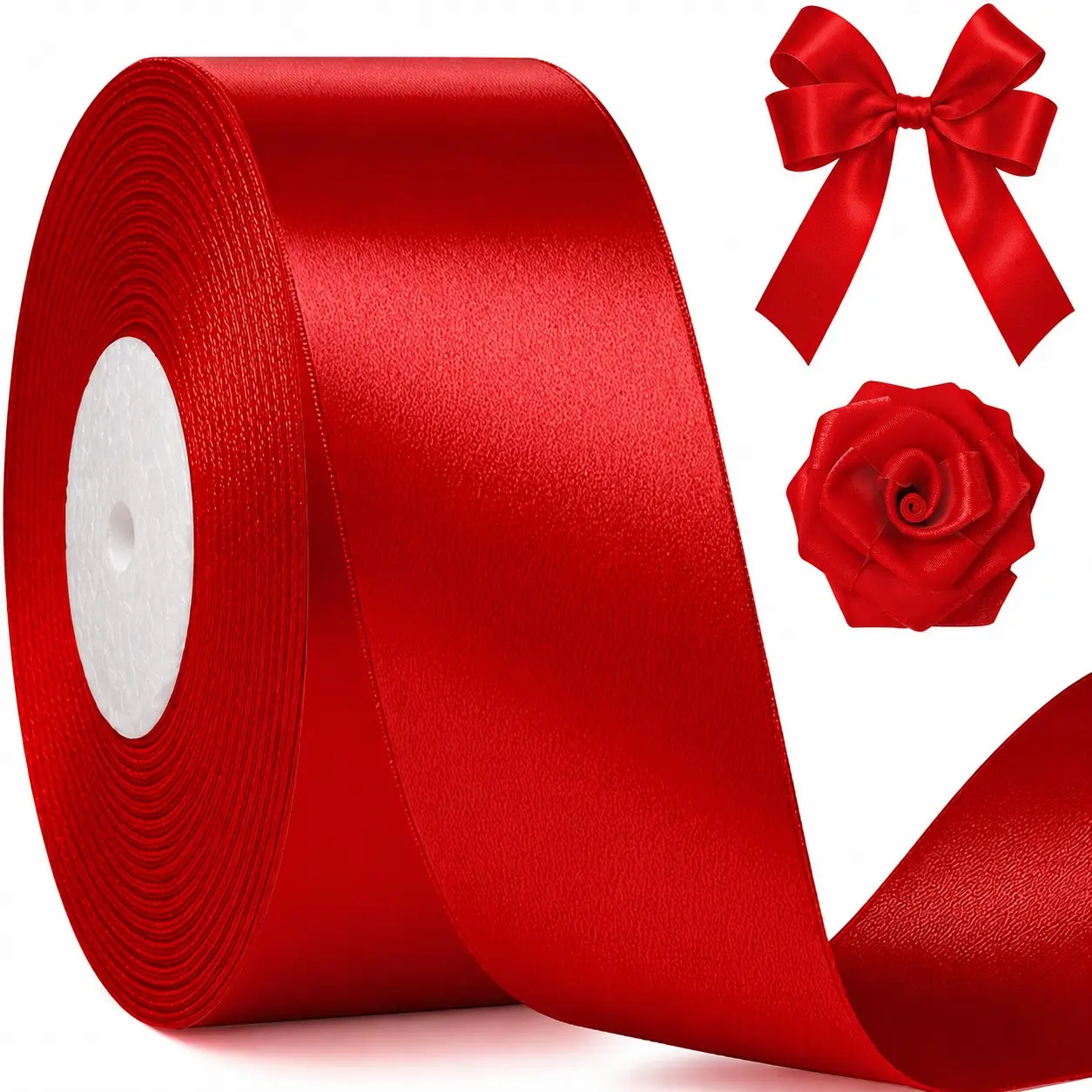 1 1/2 in 3/5/10 Rolls Polyester Red Ribbon for Gift Wrapping Festival Decor | Texture Red Satin Ribbon, Smooth and Glossy, Strengthen Edge Stitching, Perfect for Christmas Day, Valentine's Day Crafts