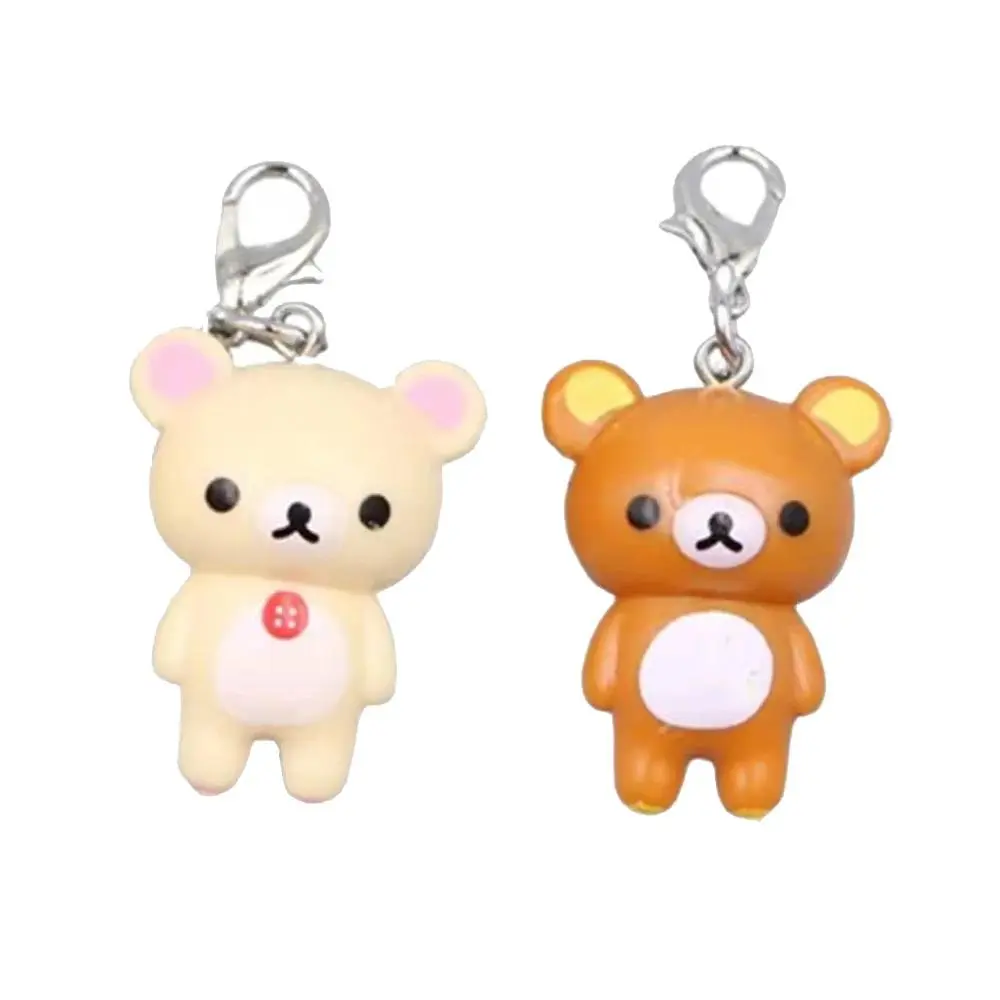 2 Pcs Kawaii Rilakkuma Easy Bear Keyrings Lazybear Doll Keychains Bag Clothing Puller Phone Accessories Pendants Gift