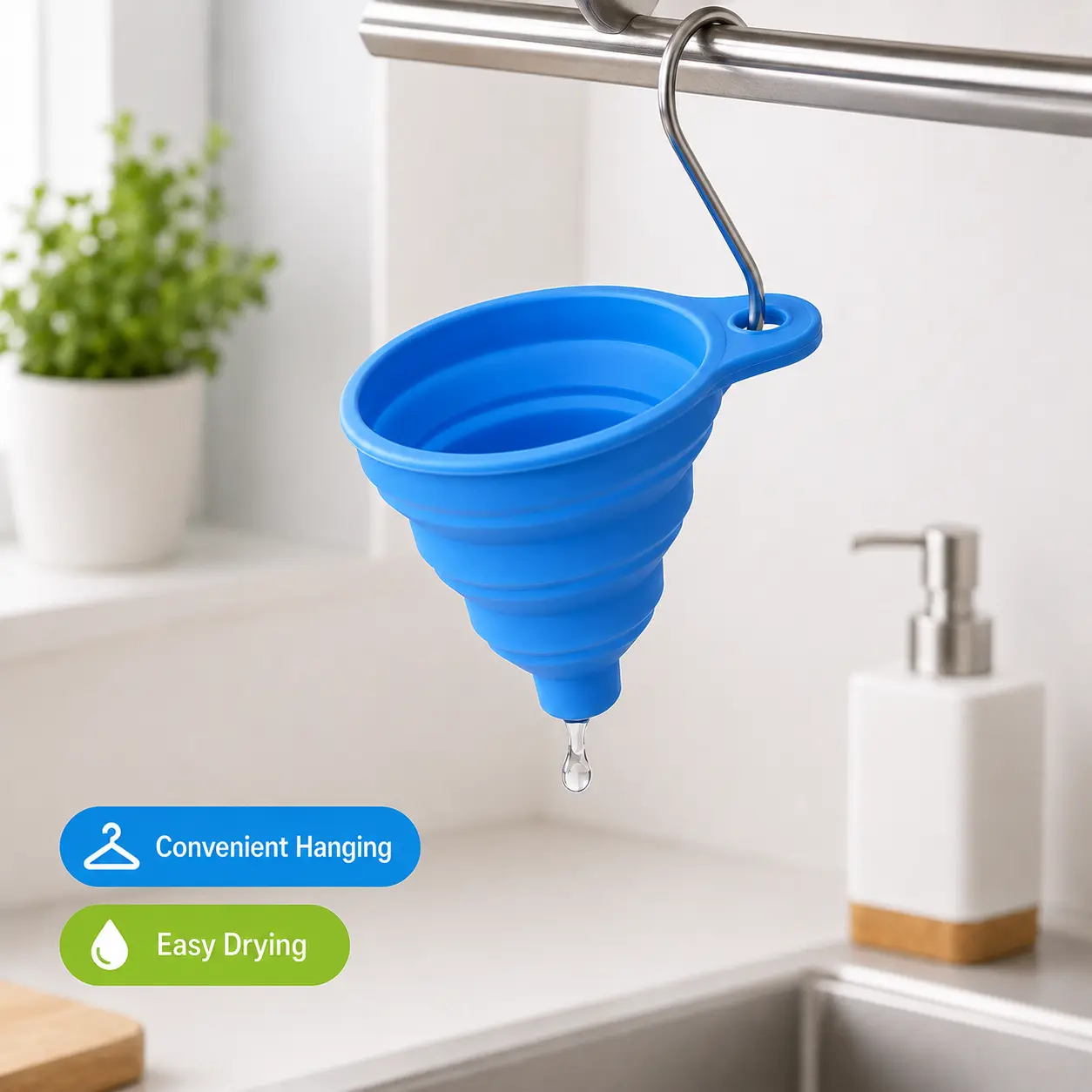 1Pack Collapsible Silicone Funnels, Space Saving Portable Pour Tool for Water Bottles, Protein Powder, Sports Drinks, Camping and Travel Use