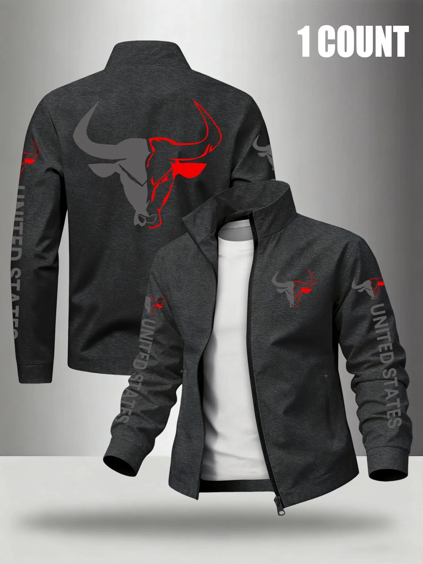 Mens Stand Collar Zip Up Jacket Bull Head United States Graphic Print Casual Lightweight Windbreaker Loose Outdoor Sport Fashion Outerwear Coat#MensJacket #Windbreaker #MensOuterwear #BullPrintJacket #CasualCoat #SportJacket #MensFashion #StreetStyleMen