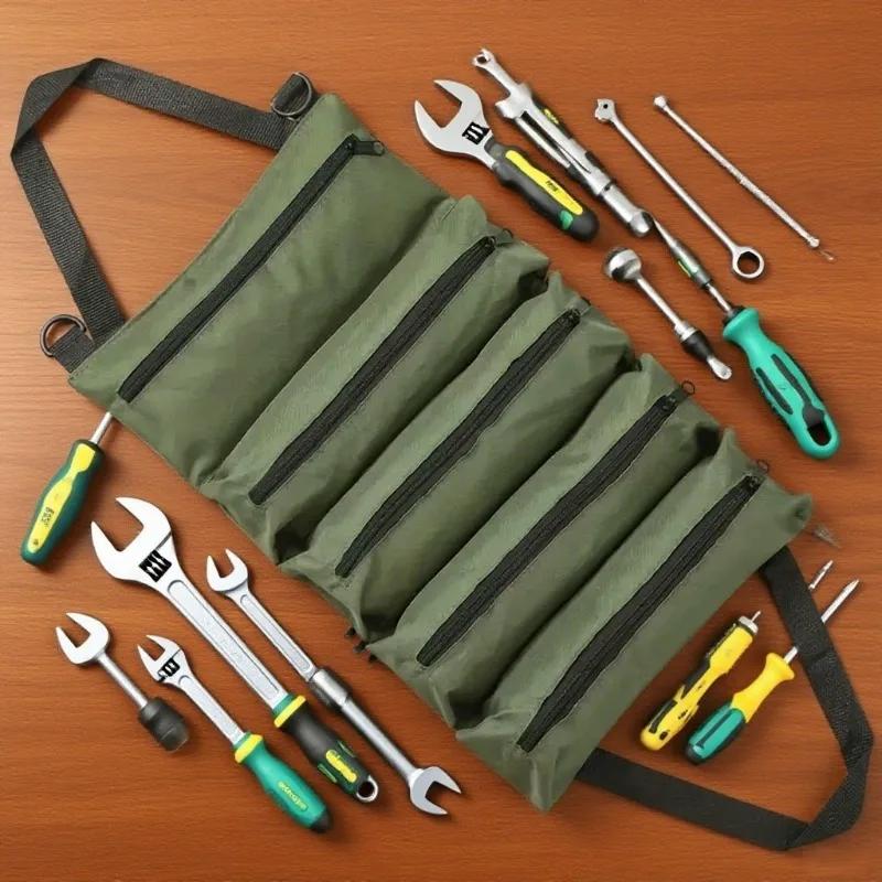 Foldable Tool Storage Bag Multiple Compartments Design with Adjustable Shoulder Strap for Auto Repair Electrician Hardware Tools