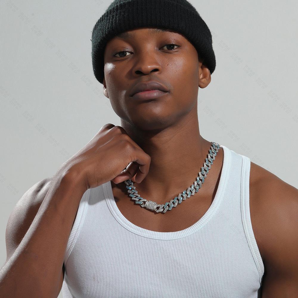 Classic Fashion Trend Men's Necklace 15mm Exaggerated Diamond Geometric Trendy Hip-hop Jewelry Large Gold Chain