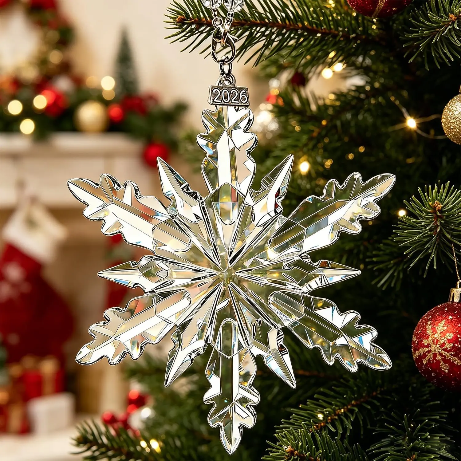 Annual Edition Ornament 2026, Crystal Glass Snowflake Christmas Ornaments| Sparkly Crystal Star Ornaments For Christmas Tree, Elegant Cute Christmas Ornaments Gift For Women, Unique Xmas Ornament