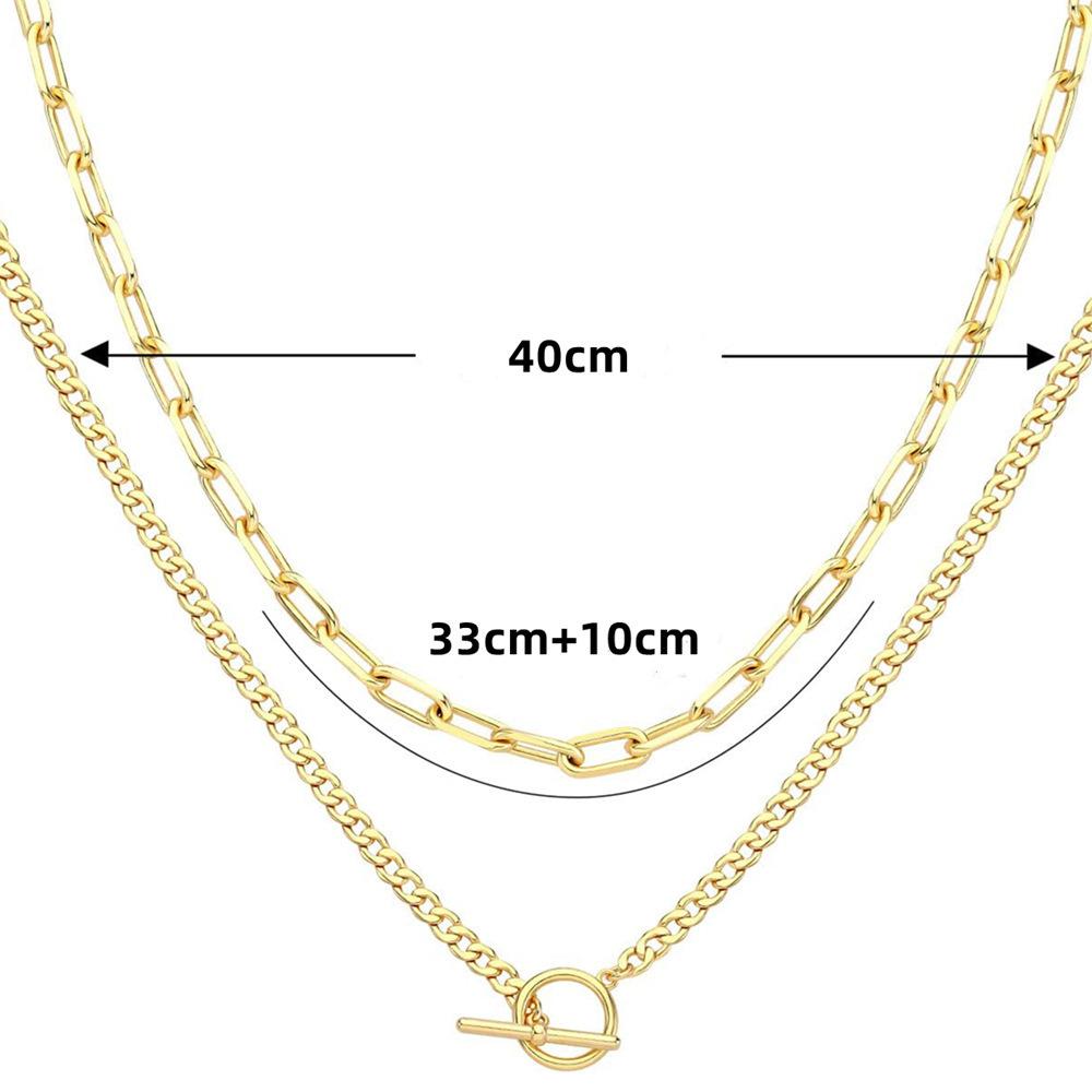 Women's double-layer 14K gold-plated/silver-plated necklace, fashionable Cuban chain with paperclip clasp, suitable for women's daily wear