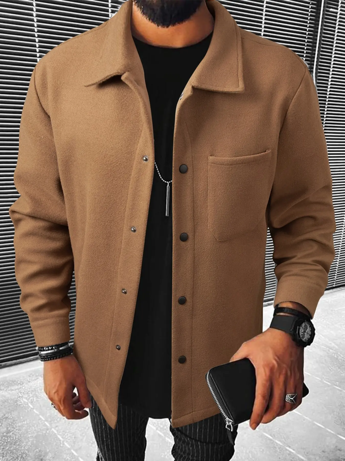 Men's Casual Wool Jacket, Fall Winter Fashion, Dragon Phoenix Design, Regular Fit, Stylish Outerwear for Men
