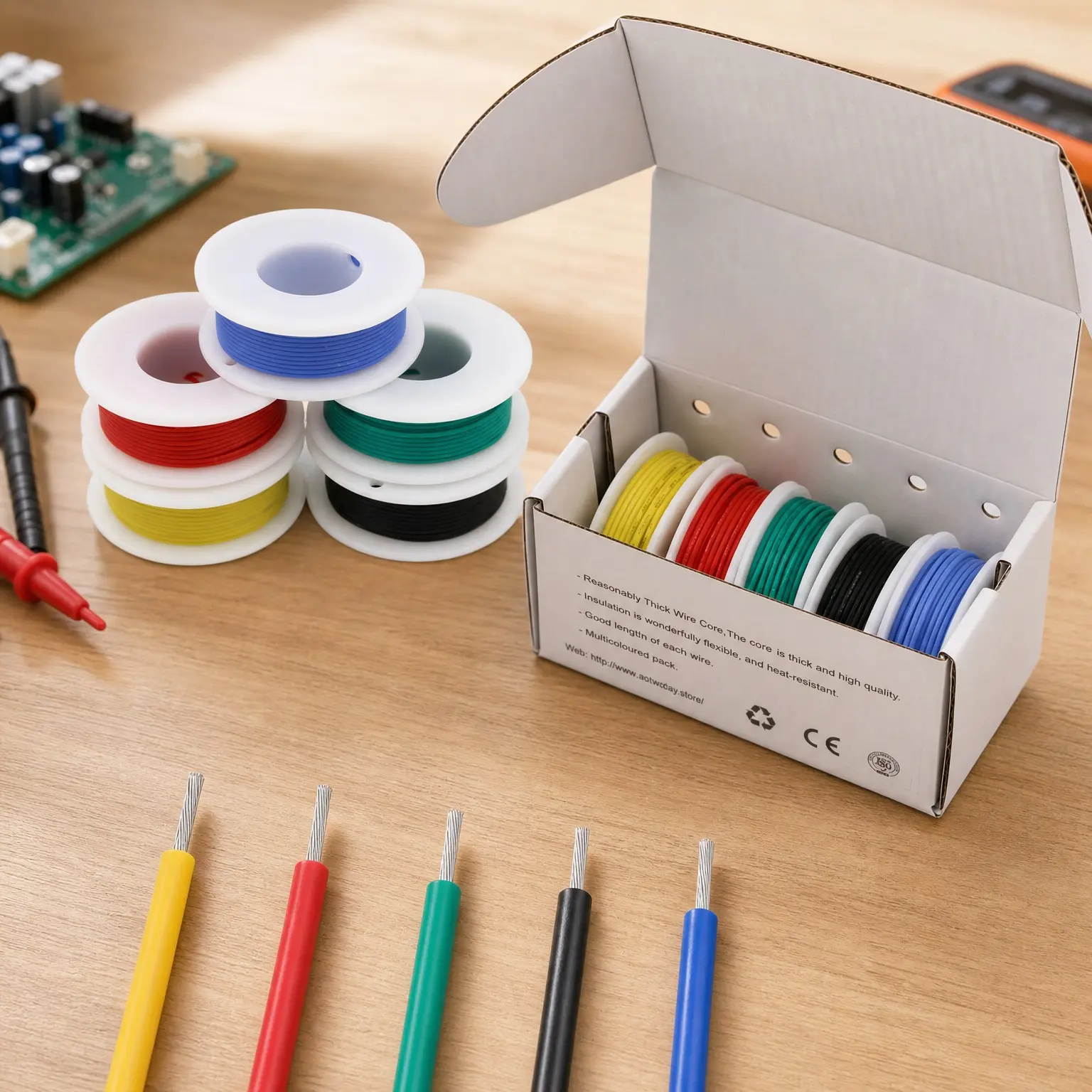 30AWG Tinned Copper Silicone Hook Up Wire 600V Stranded Electrical Cable for DIY Electronics & Electrical Projects
