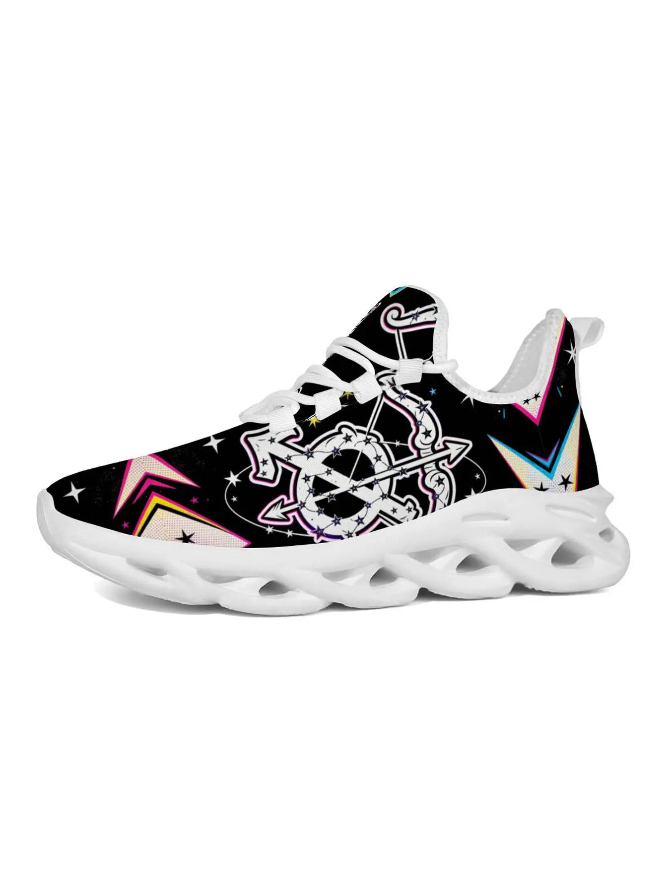 Men's Sagittarius Theme Retro Neon Sneakers, Star Map Print, Hollow Out Cushioning, Gradient Lightning Pattern, Night Glow, Street Fashion