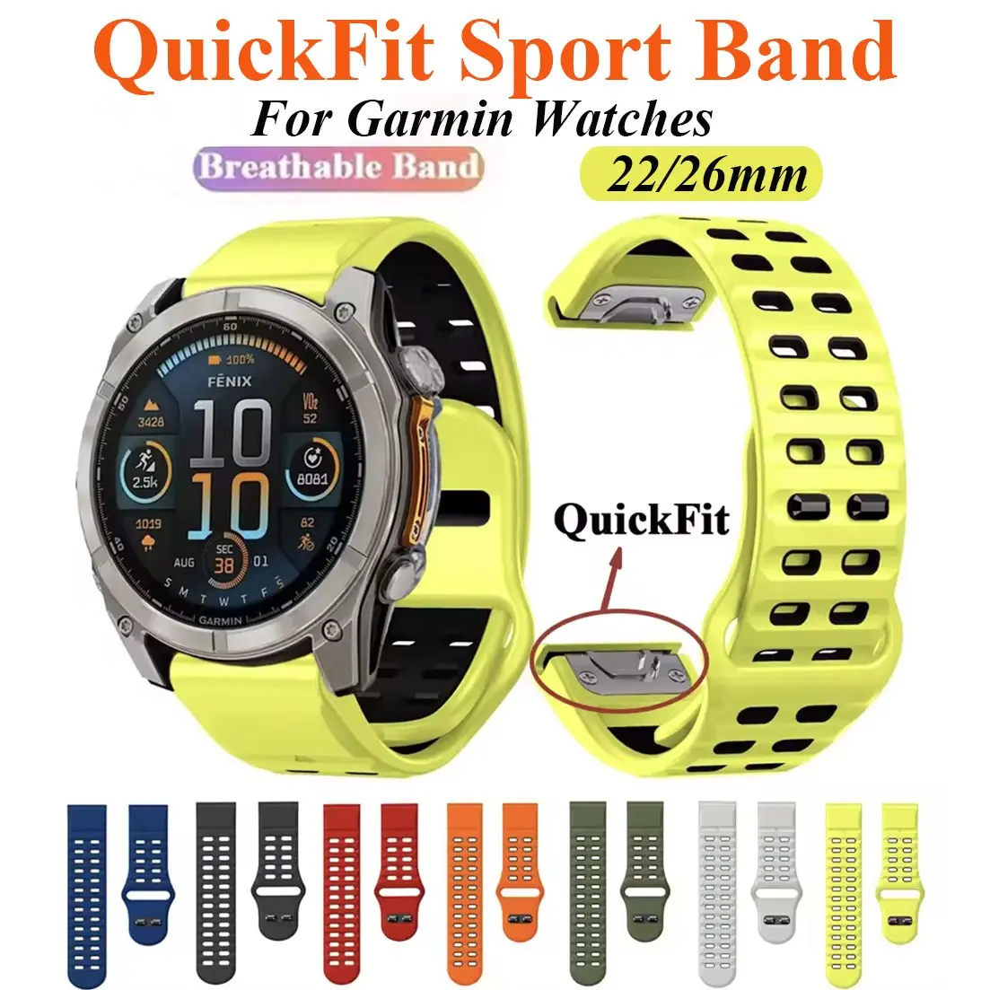 Quickfit 22/26mm Watch Bands Strap For Garmin Fenix 8 51mm 47mm 7X 6X Epix Pro 5XEnduro 3 2 Quick Release Silicone Bracelet