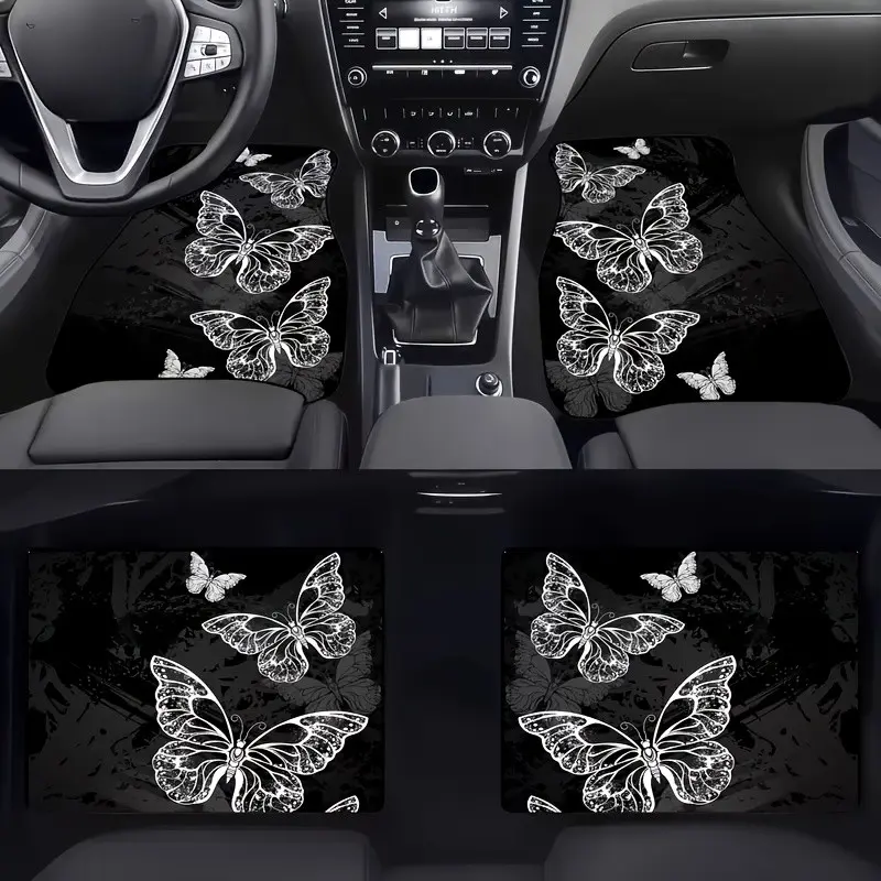 4-Piece Butterfly Design Car Floor Mats, Soft Comfortable, Easy Clean Install, Waterproof Non-Slip, for Cars Suv Trucks, Interior Car Accessories, Perfect Gift