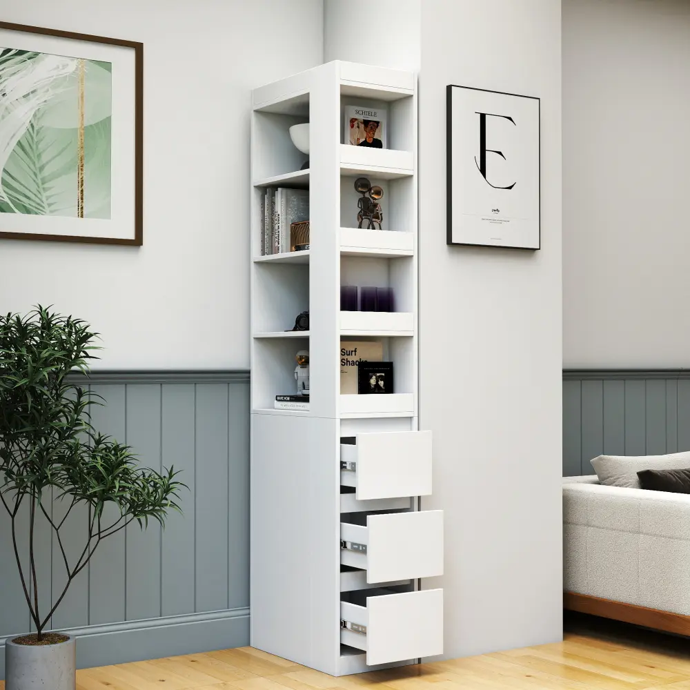 Littleox 70.87" H Display Storage  Cabinet , 4-Tier Shelf, 3 Side Drawers & 4 small display shelves , Modern Wooden Tall Bookshelf Bookcase for Living Room Home Office