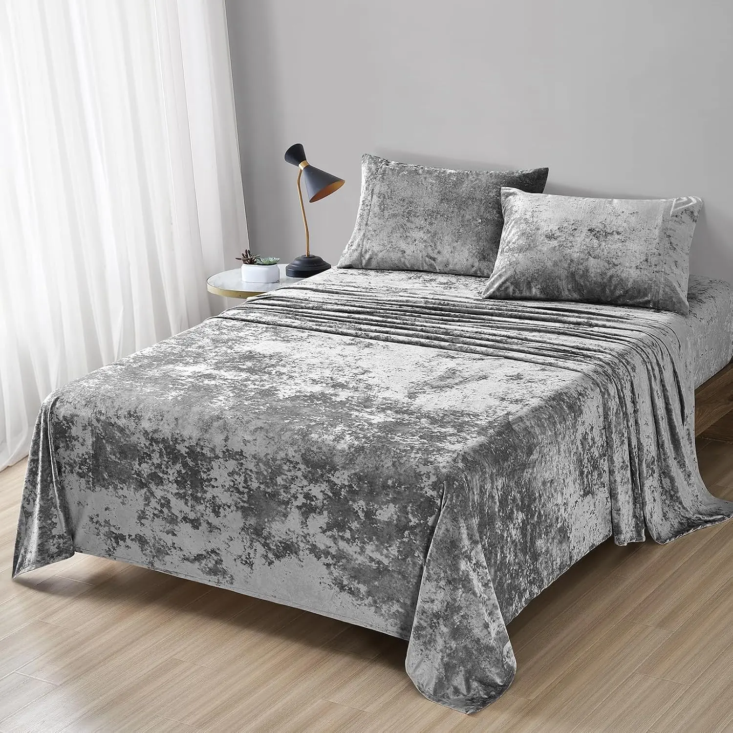 Distressed  Sheet Set, 4 count Grey , Ultra Soft, Warm