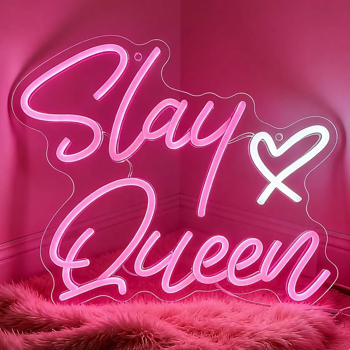 Slay Queen Neon Sign for Bedroom Pink LED Light Up Signs for Wall Decor, Dimmable Slay Queen Girls Neon Sign for Sign for Girls Room, Bar, Office, Dormitory