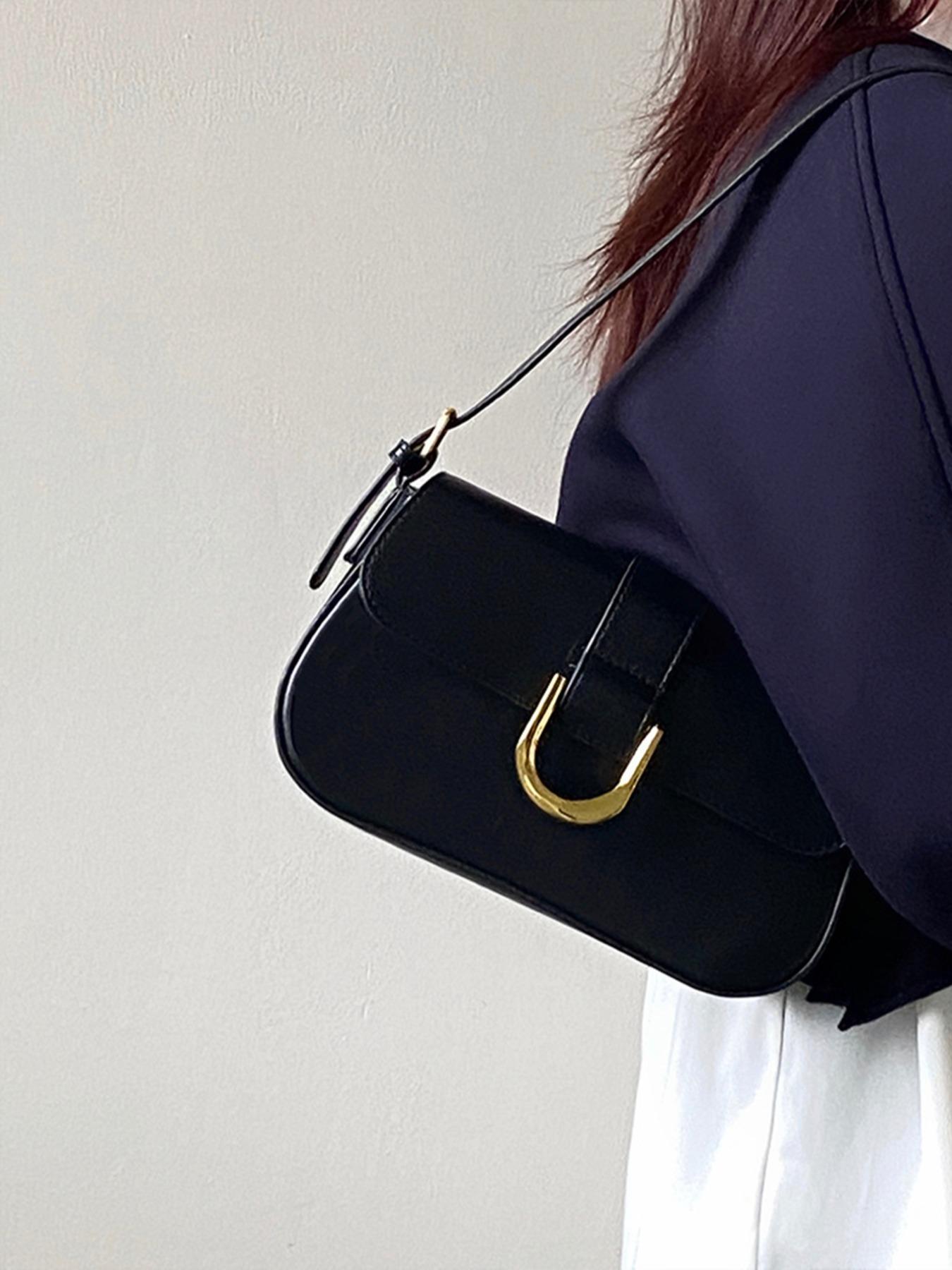 Women's Vintage Solid Buckle Decor, Summer 2024 Adjustable Strap Zipper Pu Leather Bag for Work & Daily Used, Casual Handbag Satchel, Fashion Women's Bags