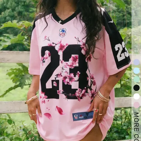 Women's Vintage Loose Fit Football Jersey, Floral Print & Short Sleeves, Casual Sports Wear, Outdoor Activities & Daily Wear, Stylish Jersey, Football Shirt