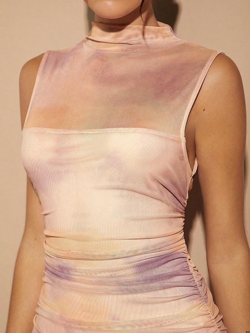 Dress extra long printed abstract edge lace premium SHEIN