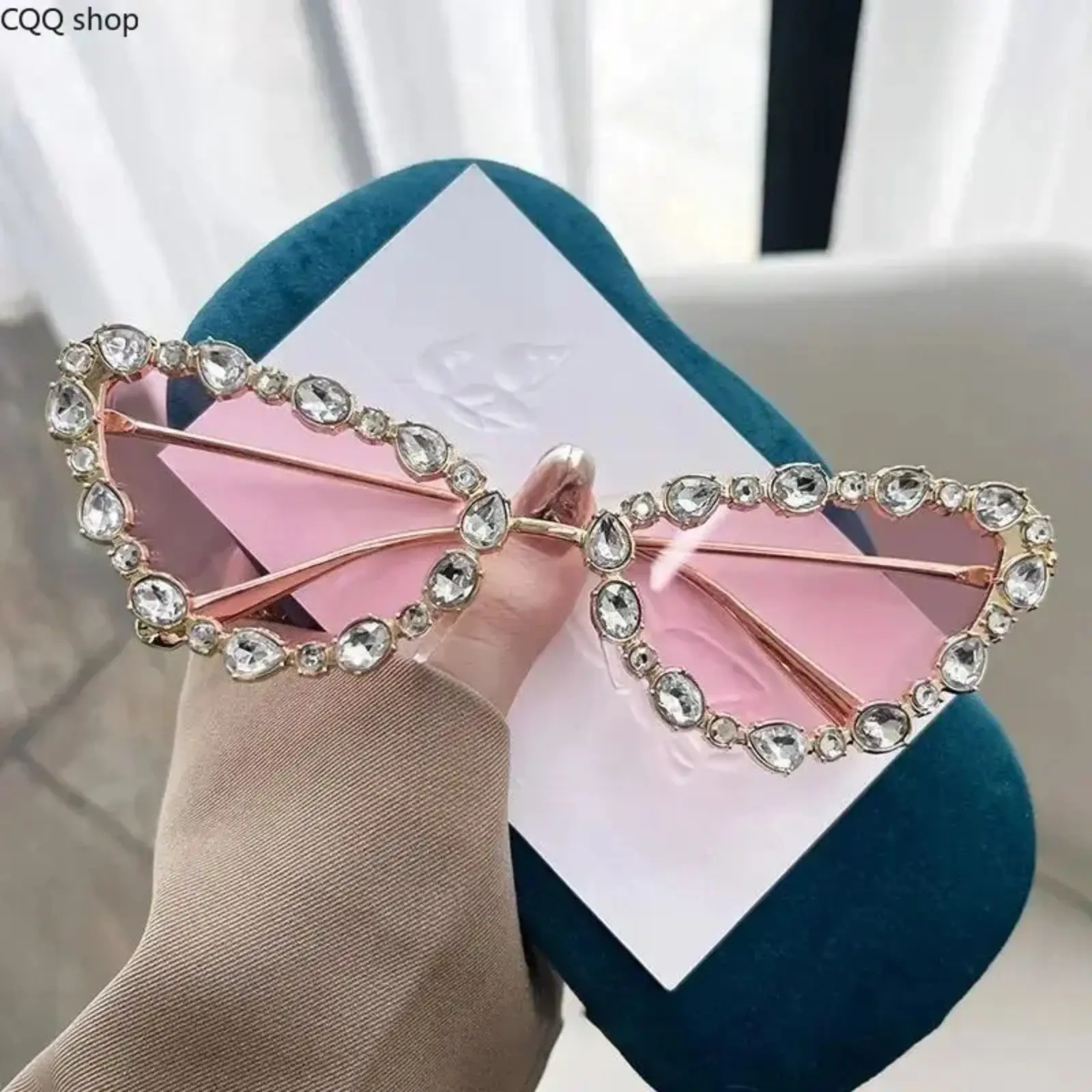 Women's Oversized Rhinestone Cat Eye Sunglasses - UV400 Protection, Semi-Rimless Bling Frame, Blue Light Blocking Lenses, Glamorous Modern Diamond-Inspired Crystal-Encrusted Eye-Shaped Shades for Daily Wear, Party, Glamorous Sunglasses, Modern Women's