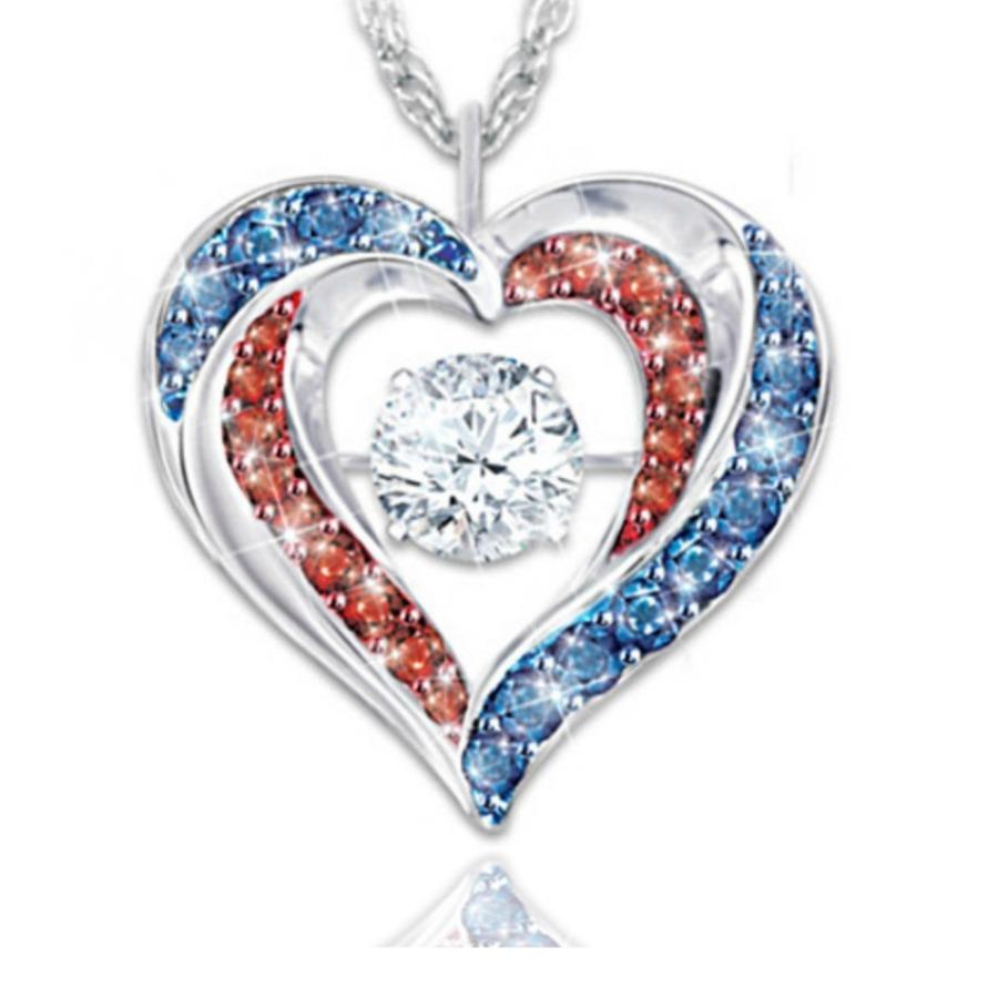 Independence Day Heart Diamond Pendant Fashion Necklace