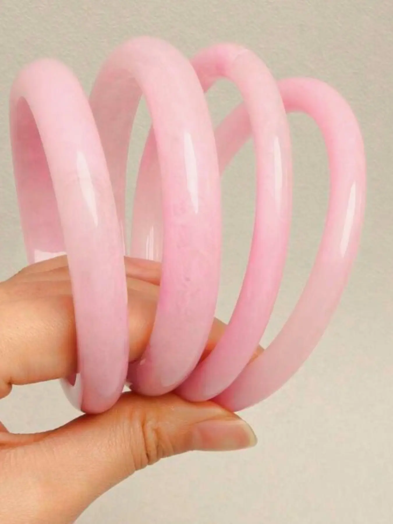 4 Piece Set Light Ice Transparent Imitation Jade Bracelets Korean Style Fresh Atmosphere Smooth Polished Thin Ring Wristbands Girl Fashion Accessories