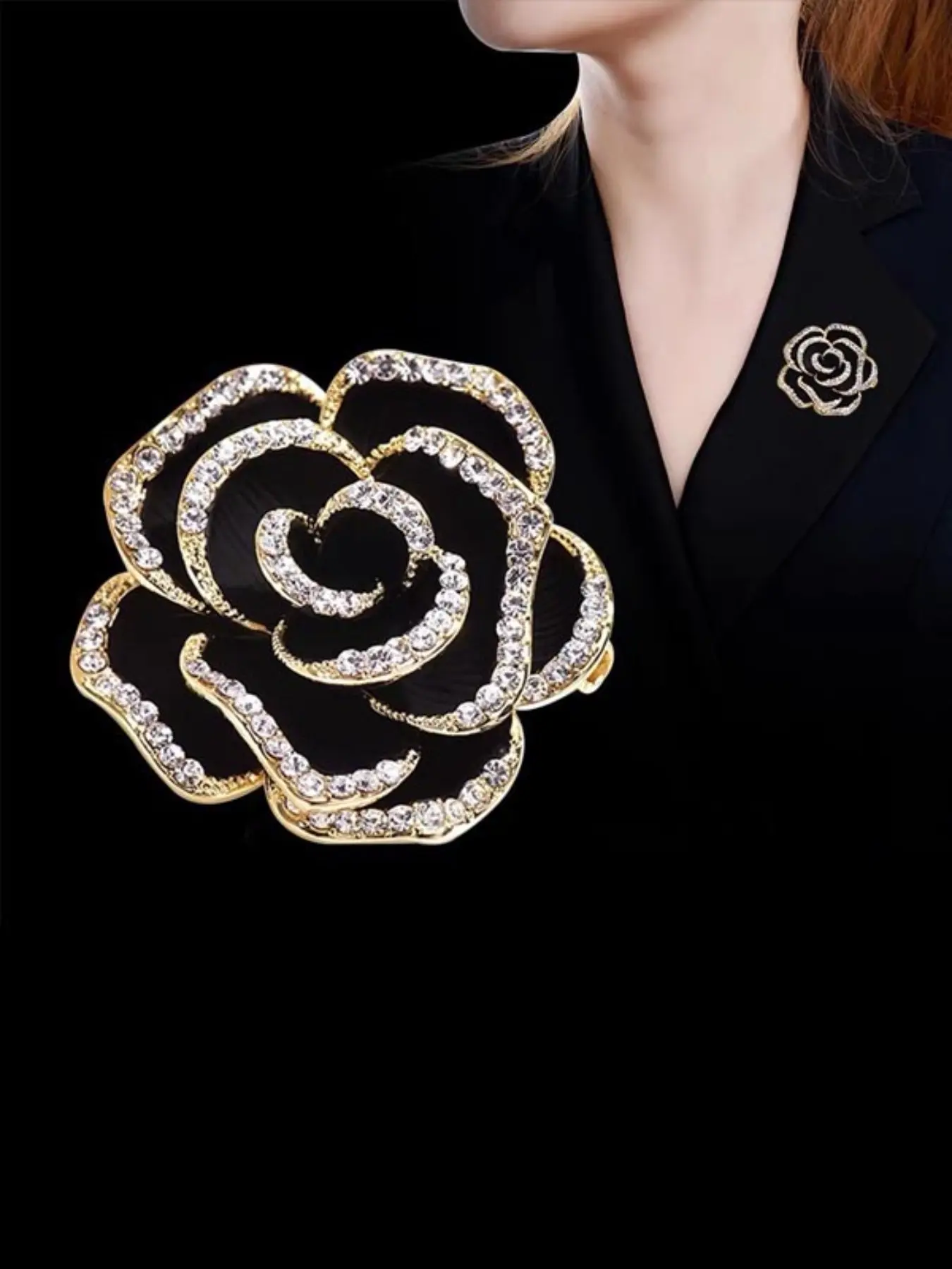 Luxury Camellia Brooch, Rhinestone Lapel Pin, High-End Office/campus Accessory, Perfect Fashion Jewelry Gift, Stunning Occasion Brooch