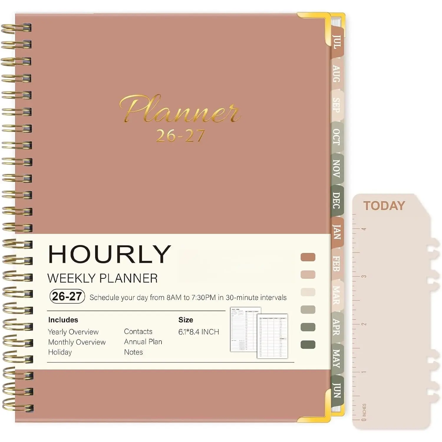 2026-2027 Academic Planner, Weekly & Monthly Appointment Book from Jul. 2026 - Jun. 2027, Work & Life Daily Hourly Planner with Time Slots, A5 Agenda Organizer for School Office, Brown, 8.4"x 6.1"