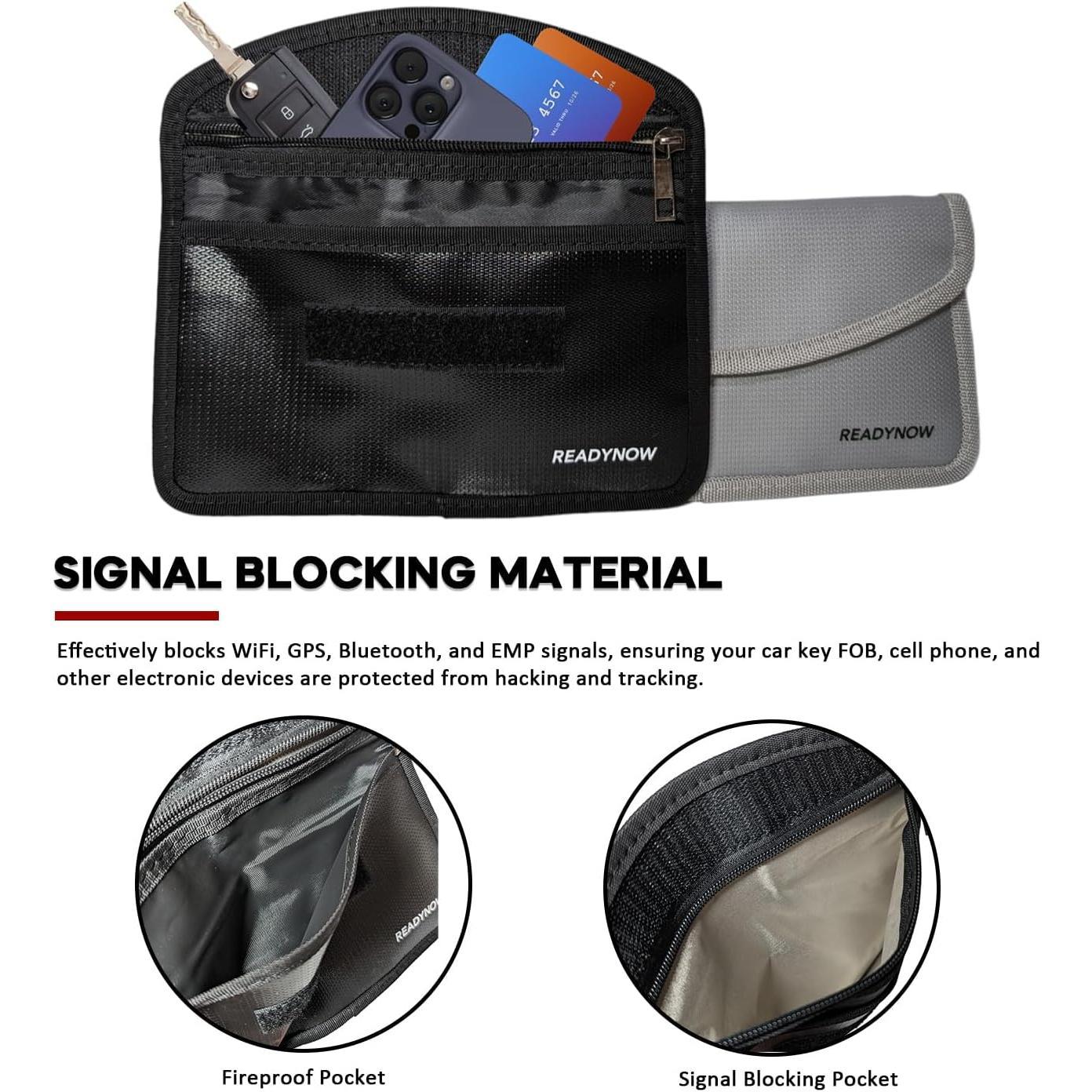 (2-Pack) Fireproof Faraday  Pouch, Cell Phone Anti-, Anti- Keyless  FOB Protection, Signal Blocker Shielding Zipper Pocket, Dual Pocket Design,