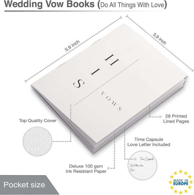 Modern Wedding Vow Books His and Hers - Bride and Wedding Notebook with 28 Pages - 5,9" x 3.9"- Great for Vow Renewal - Bridal Shower Gifts – Booklet - Bonus Time Capsule Love