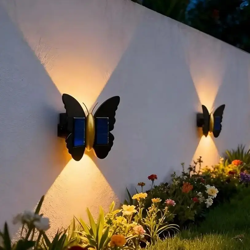 Solar Outdoor Wall Lights Waterproof, 3000K Butterfly LED Wall Sconce, Modern Decorative Wall Lamp for Garden, Balcony, Courtyard & Terrace, Auto On/Off